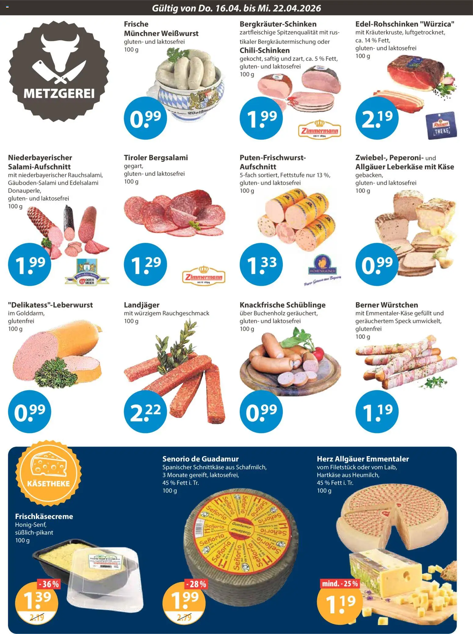 V-Markt Schwaben / Oberbayern – gültig ab 16.04.2026 | Seite: 2 | Produkte: Käse, Theke, Weißwurst, Leberkase