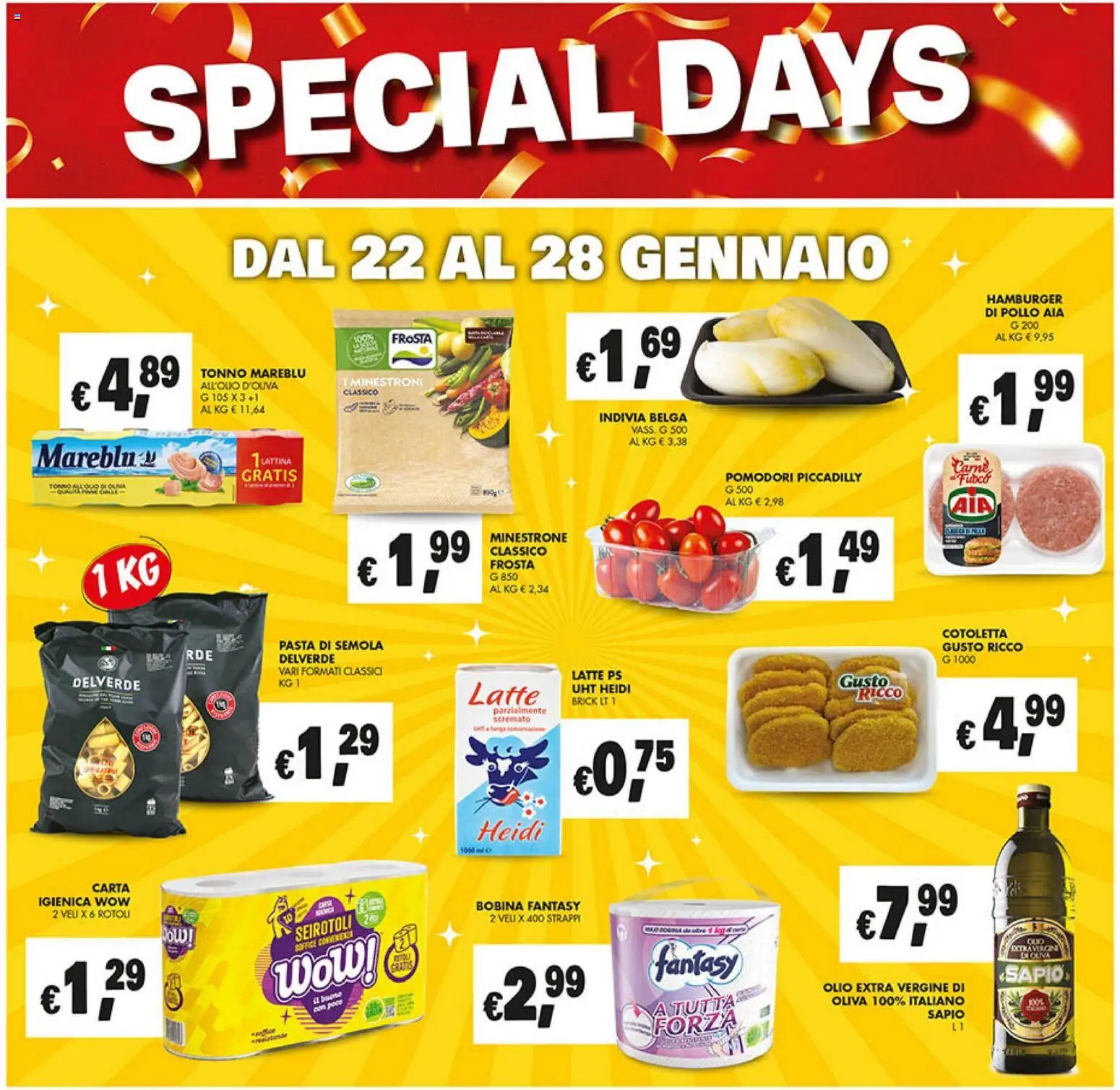 Volantino Coal del 22.01.2026 | Pagina: 2 | Prodotti: Latte, Pomodori, Tonno, Hamburger