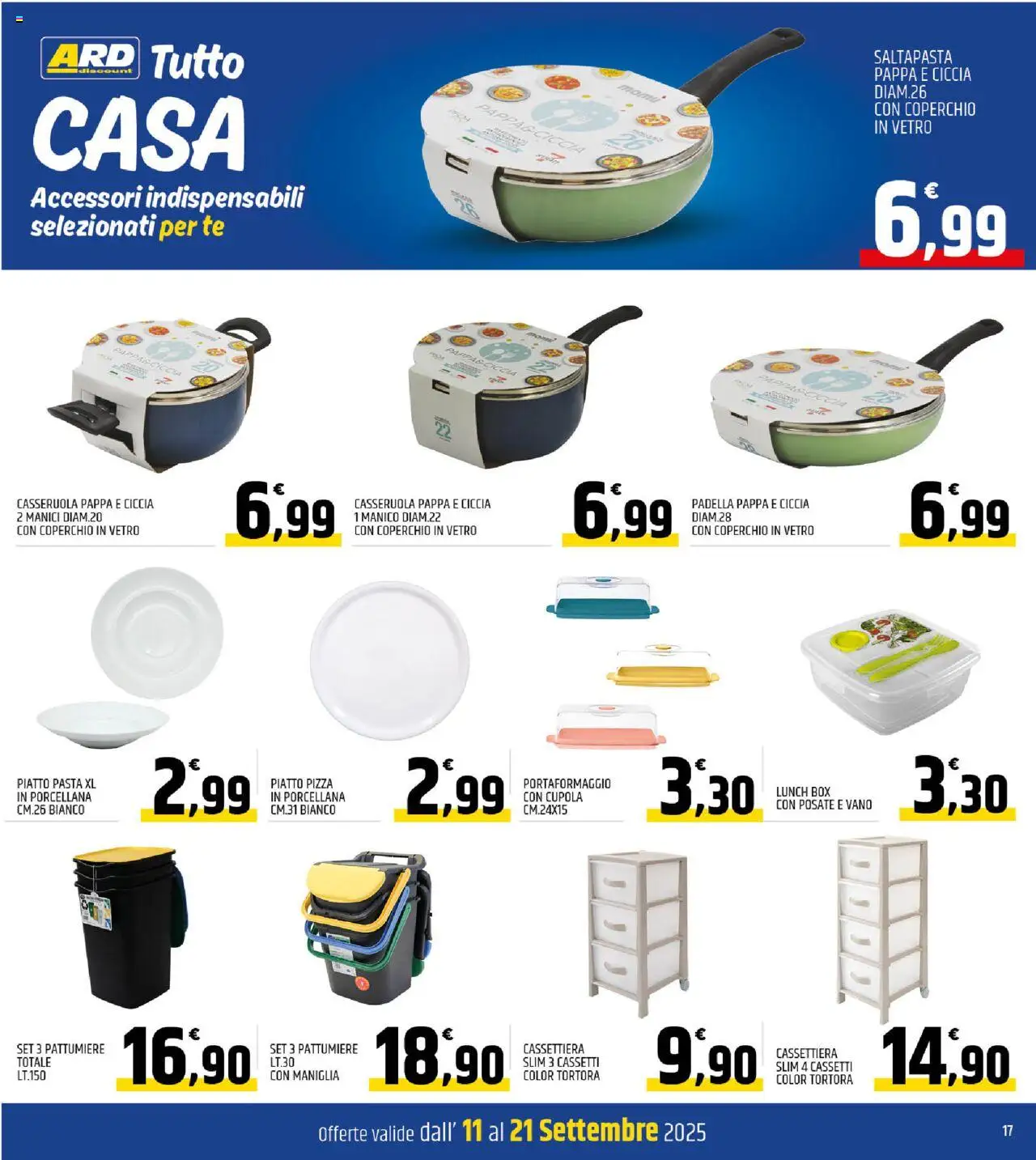 Volantino ARD Discount del 11.09.2025 | Pagina: 17 | Prodotti: Pizza, Tè, Pasta, Cassettiera