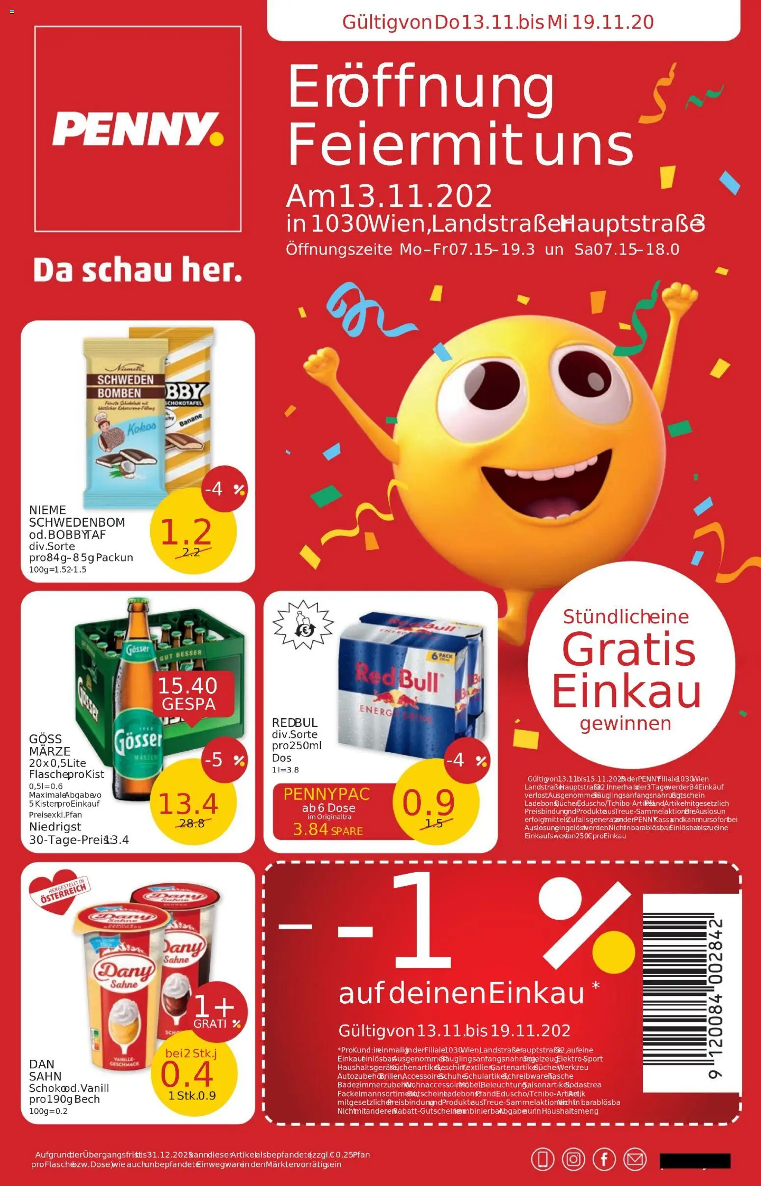 Penny Markt - Eröffnung in 1030 Wien gültig ab 13.11.2025 | Seite: 1 | Produkte: Sahne