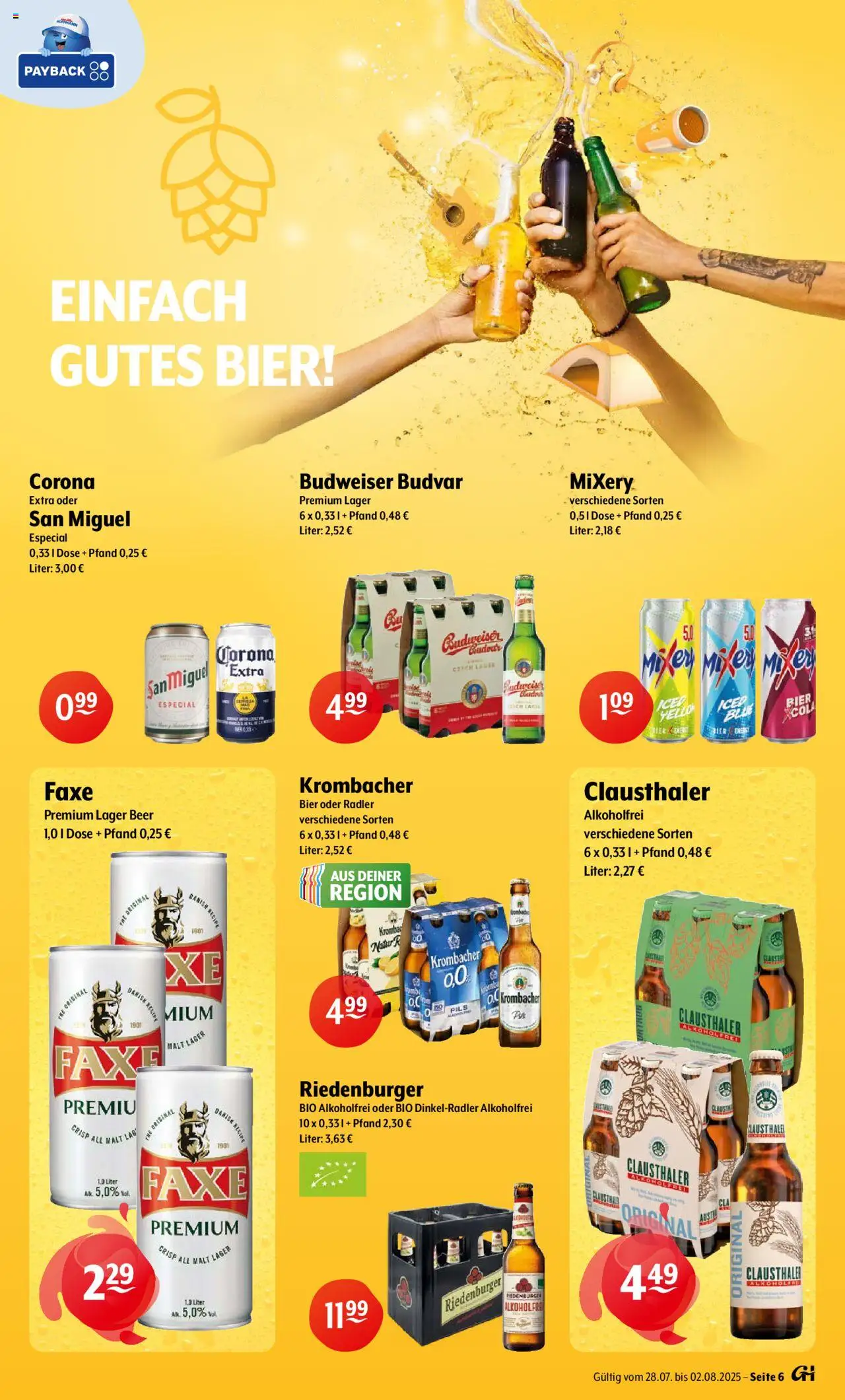 Trink und Spare Prospekt 	 - gültig ab dem 28.07.2025 | Seite: 6 | Produkte: Bier, Pils, Krombacher, Budweiser