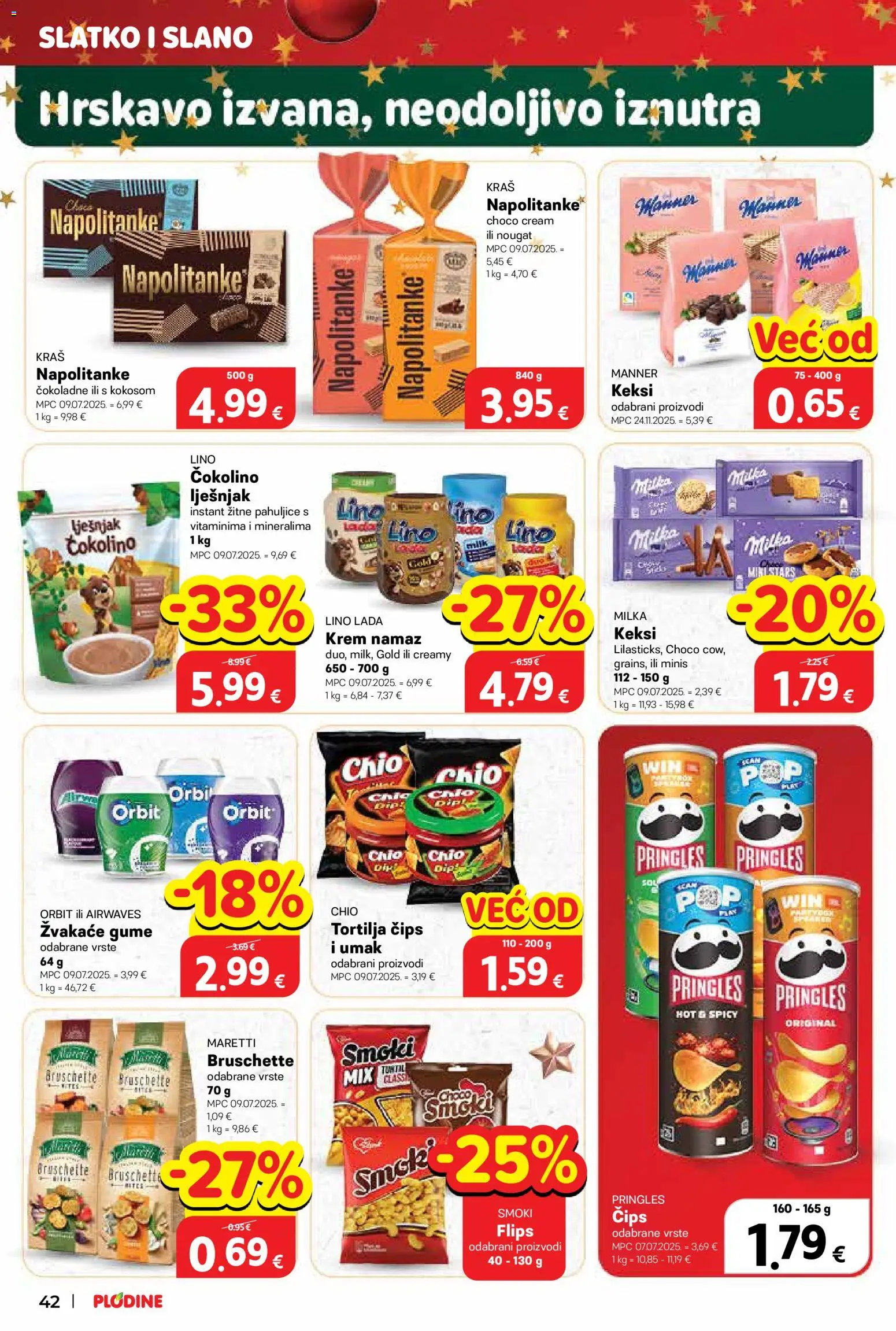Plodine katalog | vrijedi od 17.12.2025 | Stranica: 42 | Proizvodi: Pringles, Čips, Milka, Namaz