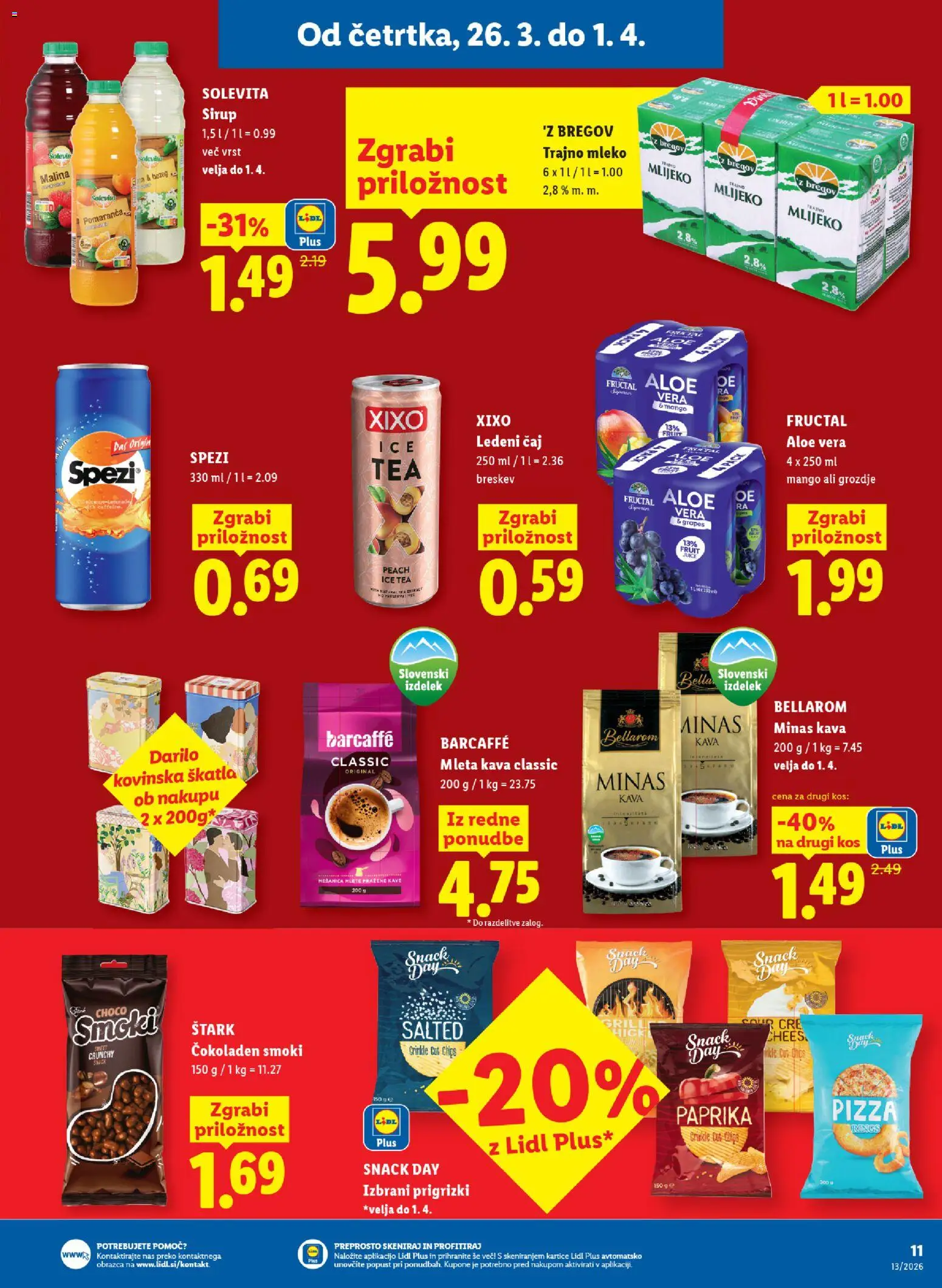 Novi Lidl katalog ponudbe – veljaven od 26.03.2026 | Stran: 13 | Izdelki: Skatla, Ledeni čaj, Prigrizki, Breskev