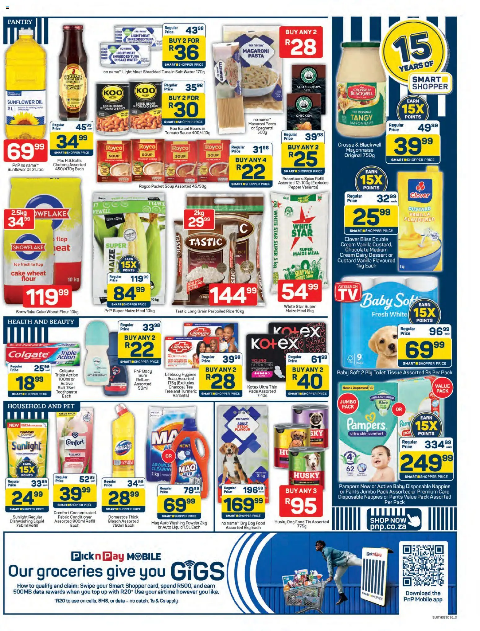 New Pick n Pay catalogue – valid from 09.04.2026 | Page: 3 | Products: Maize meal, Bleach, Nappies, Dishwashing liquid