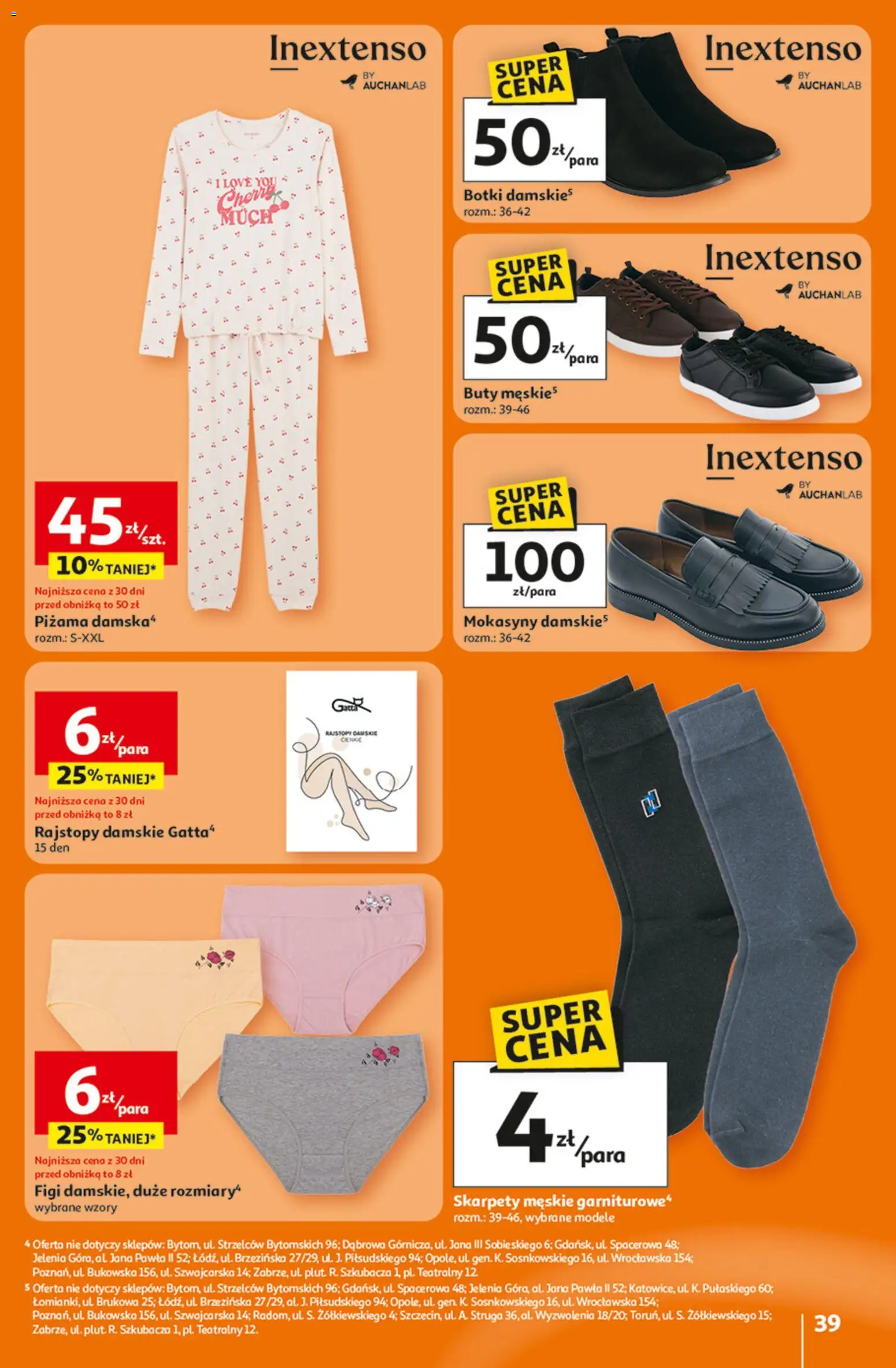 Auchan Gazetka - 30 Lat Hipermarket od 05.02.2026 | Strona: 39 | Produkty: Piżama, Buty, Rajstopy, Skarpety męskie