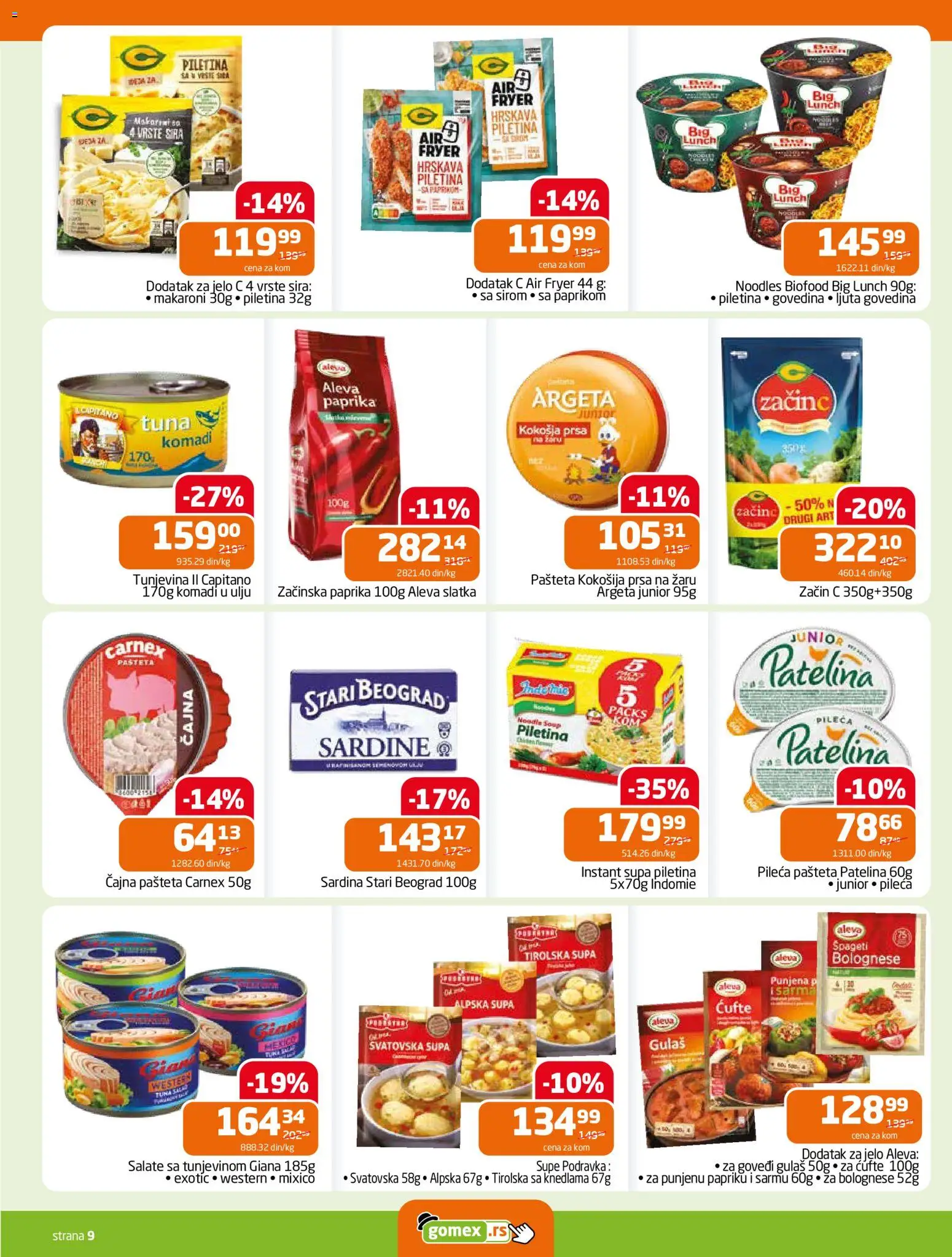 Gomex katalog - važi od 03.12.2025 | Strana: 9 | Proizvode: Podravka, Špageti, Pašteta, Sardina