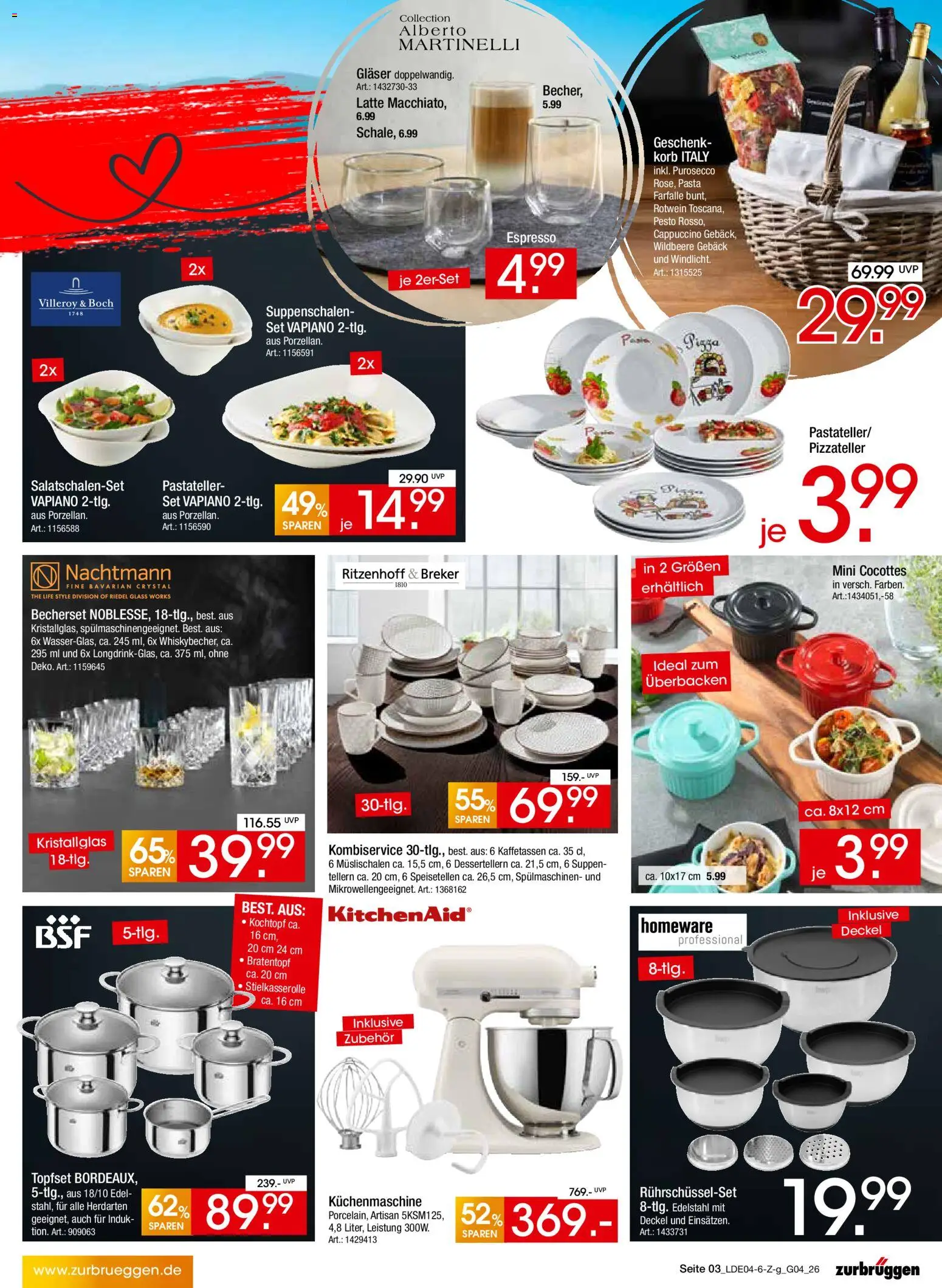 Zurbrüggen Italienische Wochen – gültig ab 11.04.2026 | Seite: 3 | Produkte: Rotwein, Korb, Pasta, Pizza