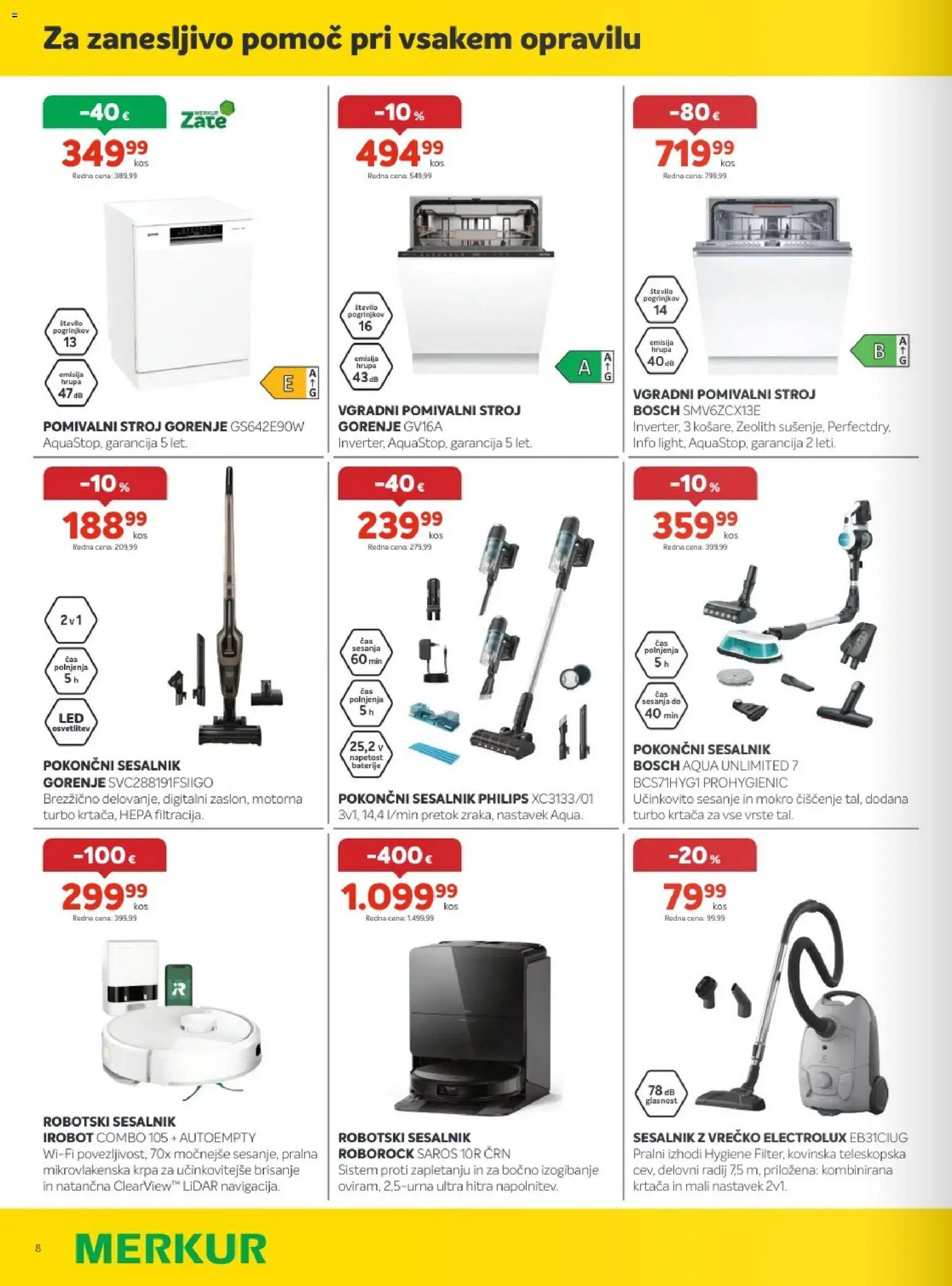 Novi Merkur katalog ponudbe – veljaven od 07.01.2026 | Stran: 8 | Izdelki: Pomivalni stroj, Baterije, Vgradni pomivalni stroj, Sesalnik