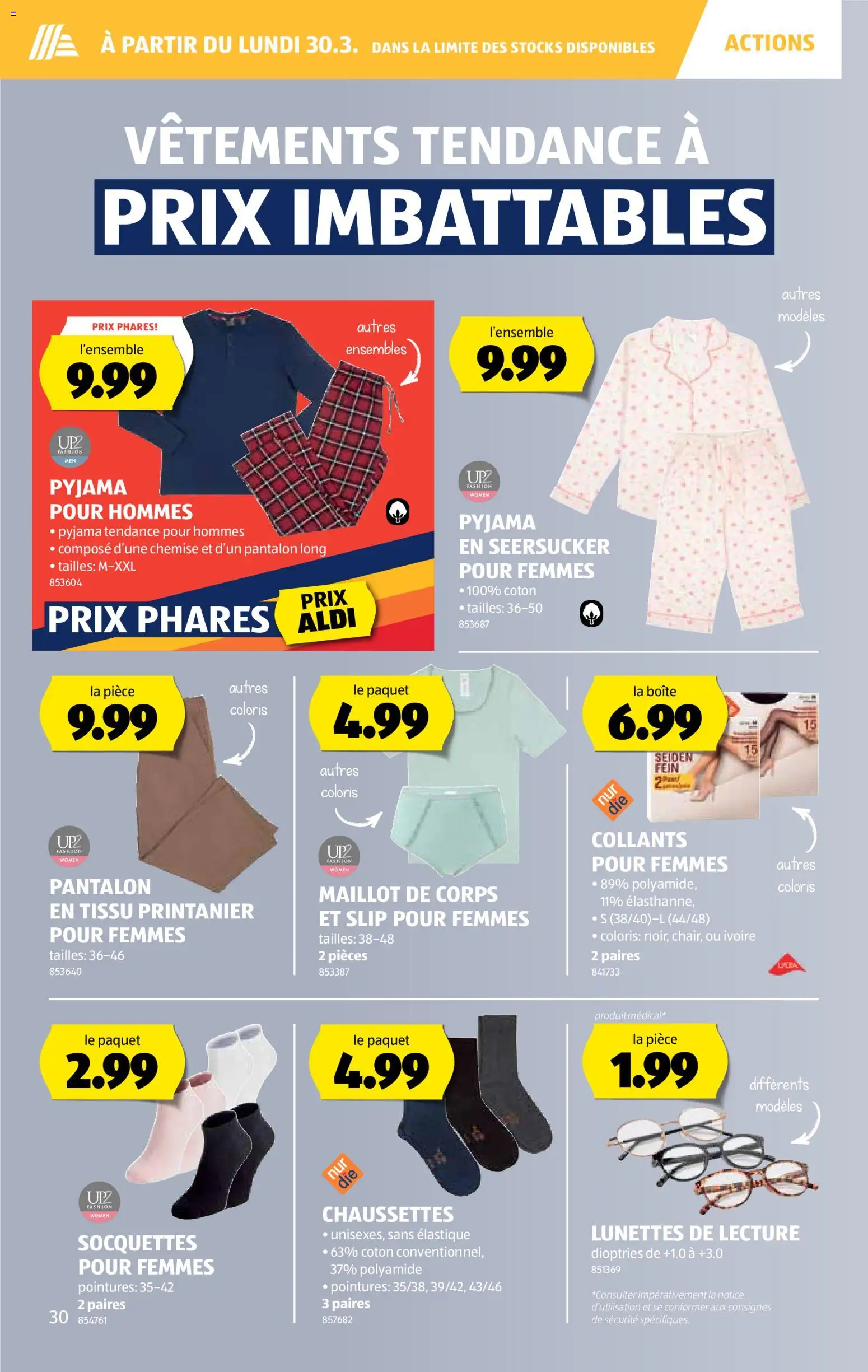 Aldi aktionen FR – gültig ab 26.03.2026 | Seite: 31 | Produkte: Pyjama, Slip