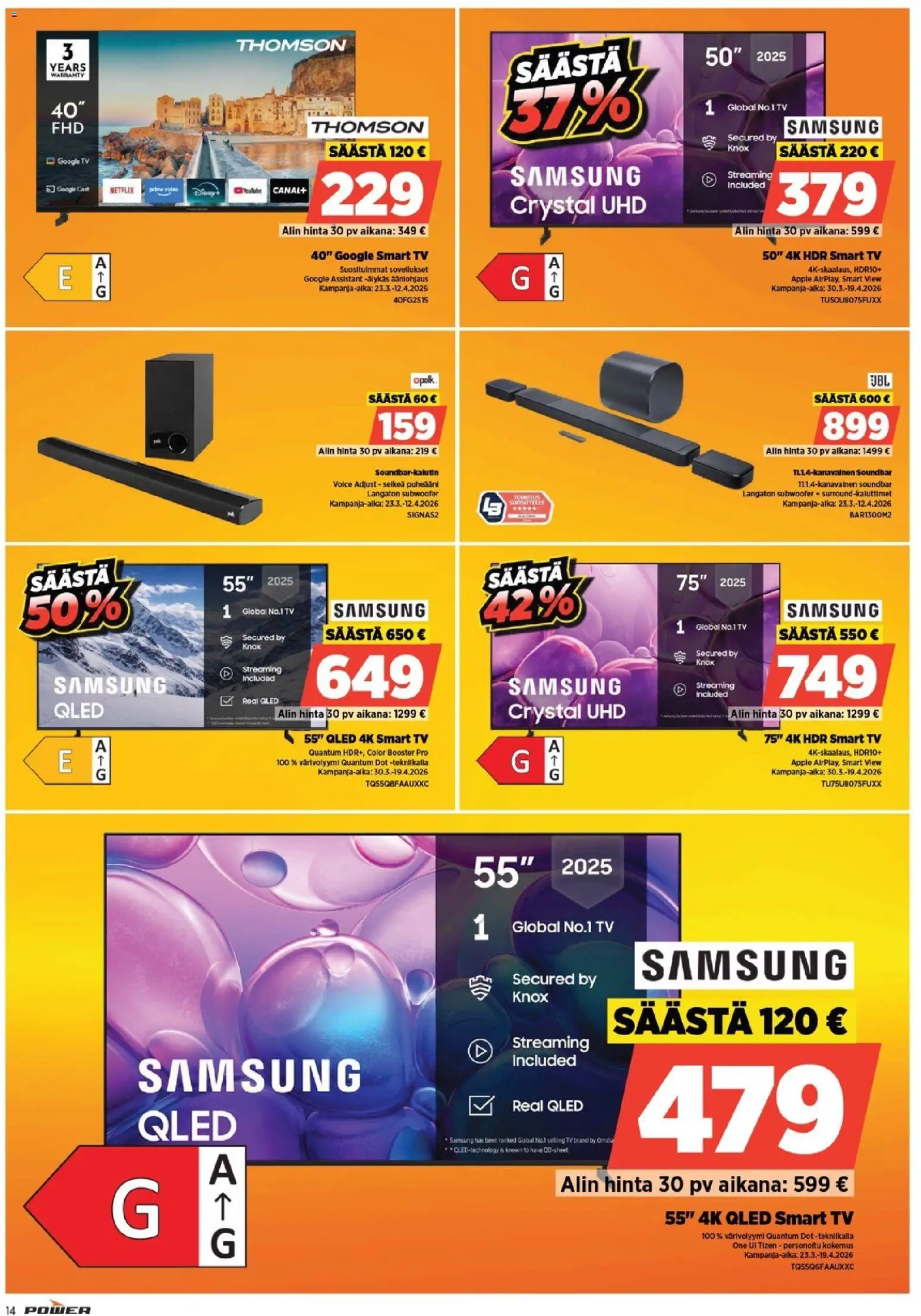 Power tarjoukset – voimassa 30.03.2026 alkaen | Sivu: 14 | Tuotteet: Soundbar, TV, Video