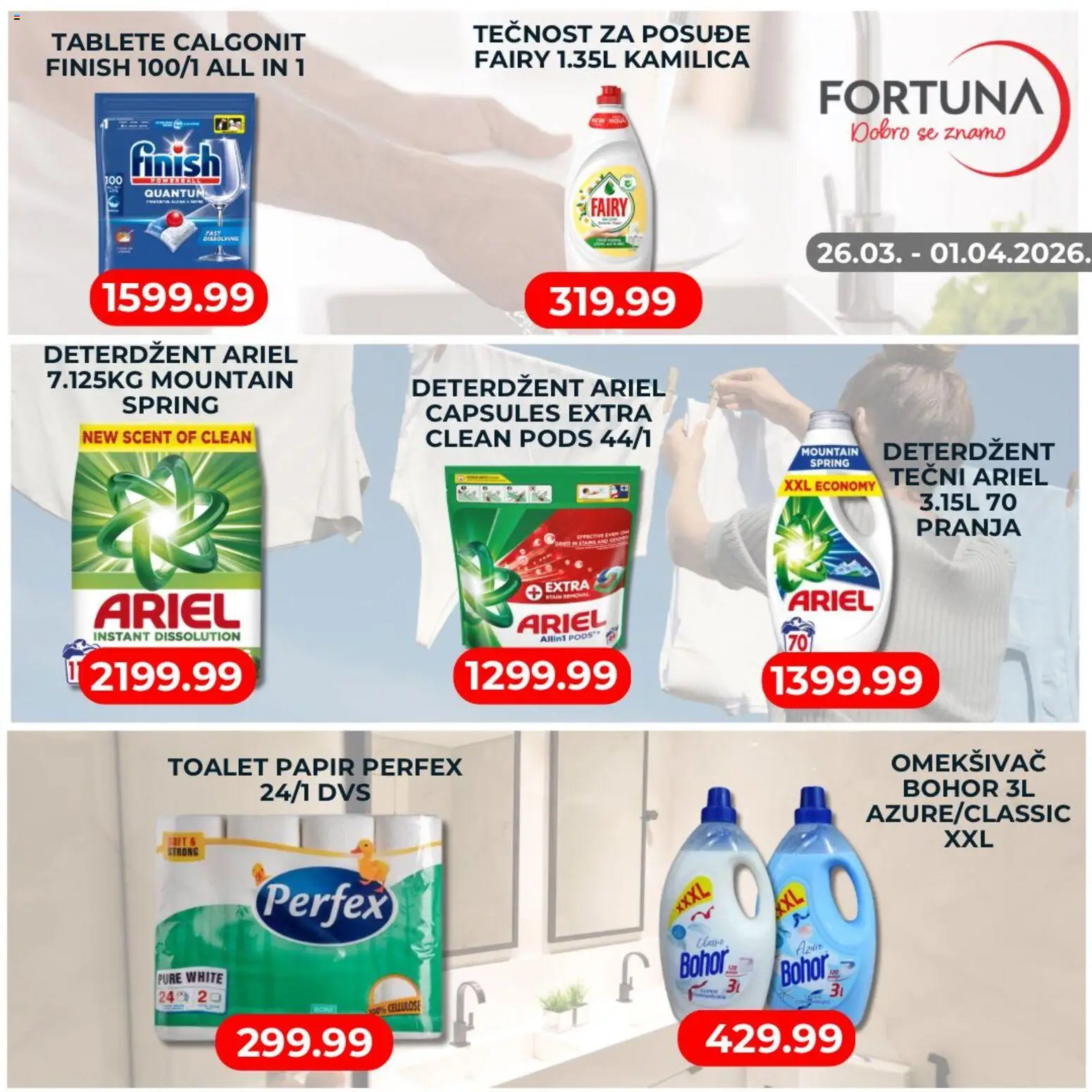 Fortuna Market katalog - važi od 26.03.2026 | Strana: 6 | Proizvode: Deterdžent, Ariel, Toalet papir, Finish