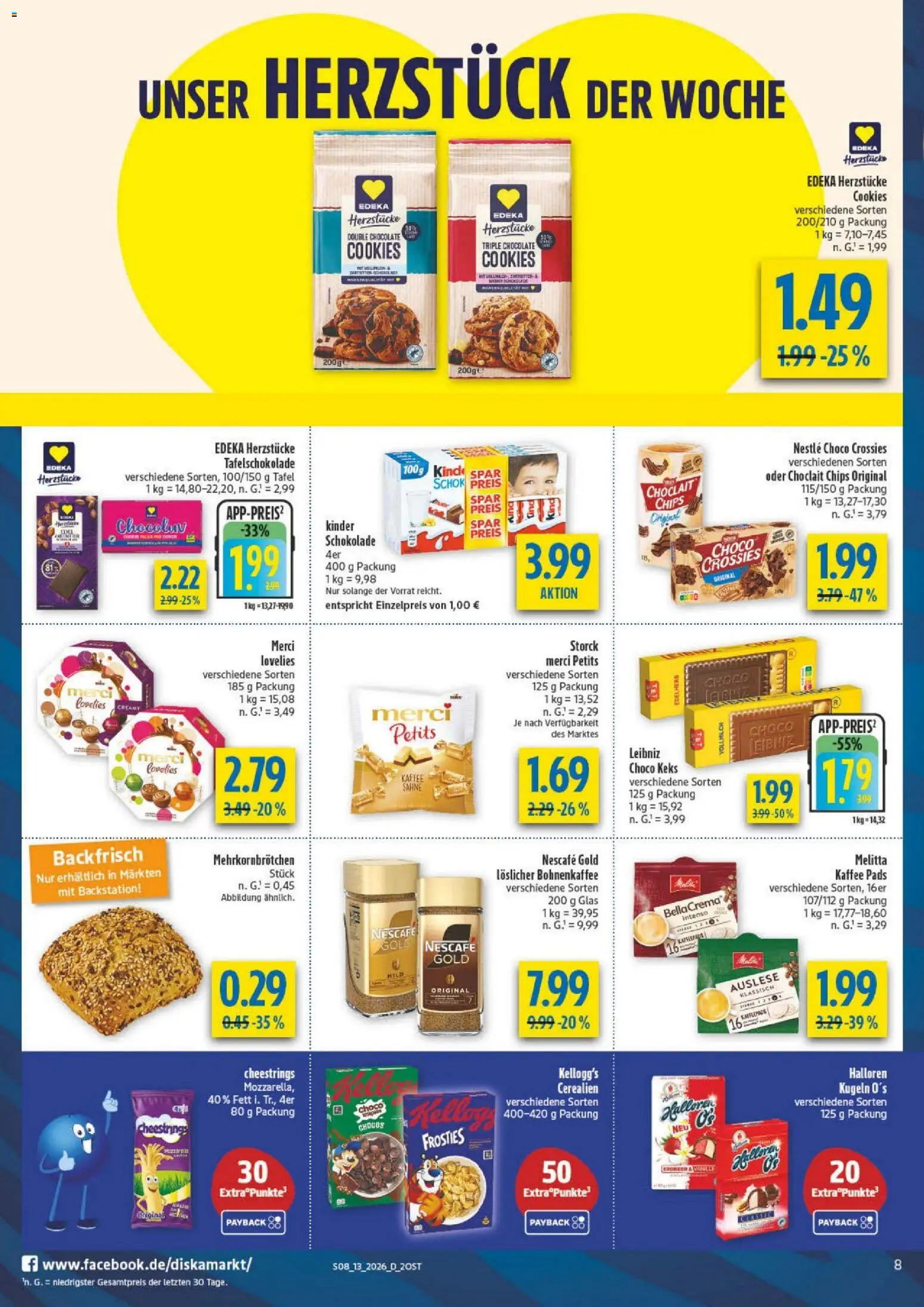 Diska Prospekt 	 – gültig ab 23.03.2026 | Seite: 8 | Produkte: Melitta, Schokolade, Kellogg's, Sahne