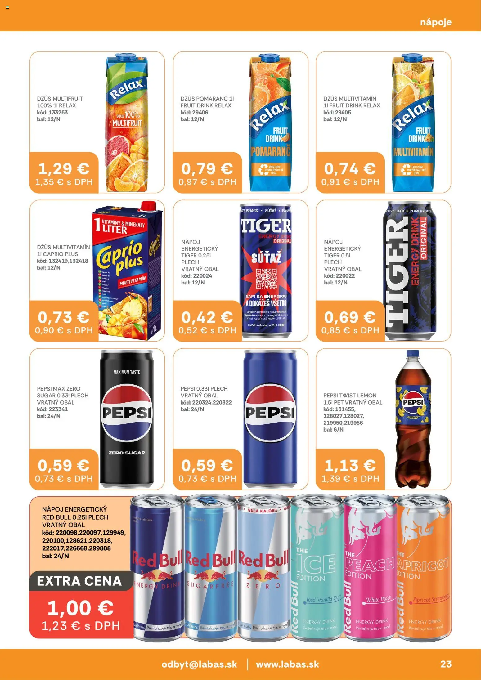 Nové Labaš akcie – leták je platný od 24.04.2026 | Strana: 23 | Produkty: Džús, Red Bull, Pepsi