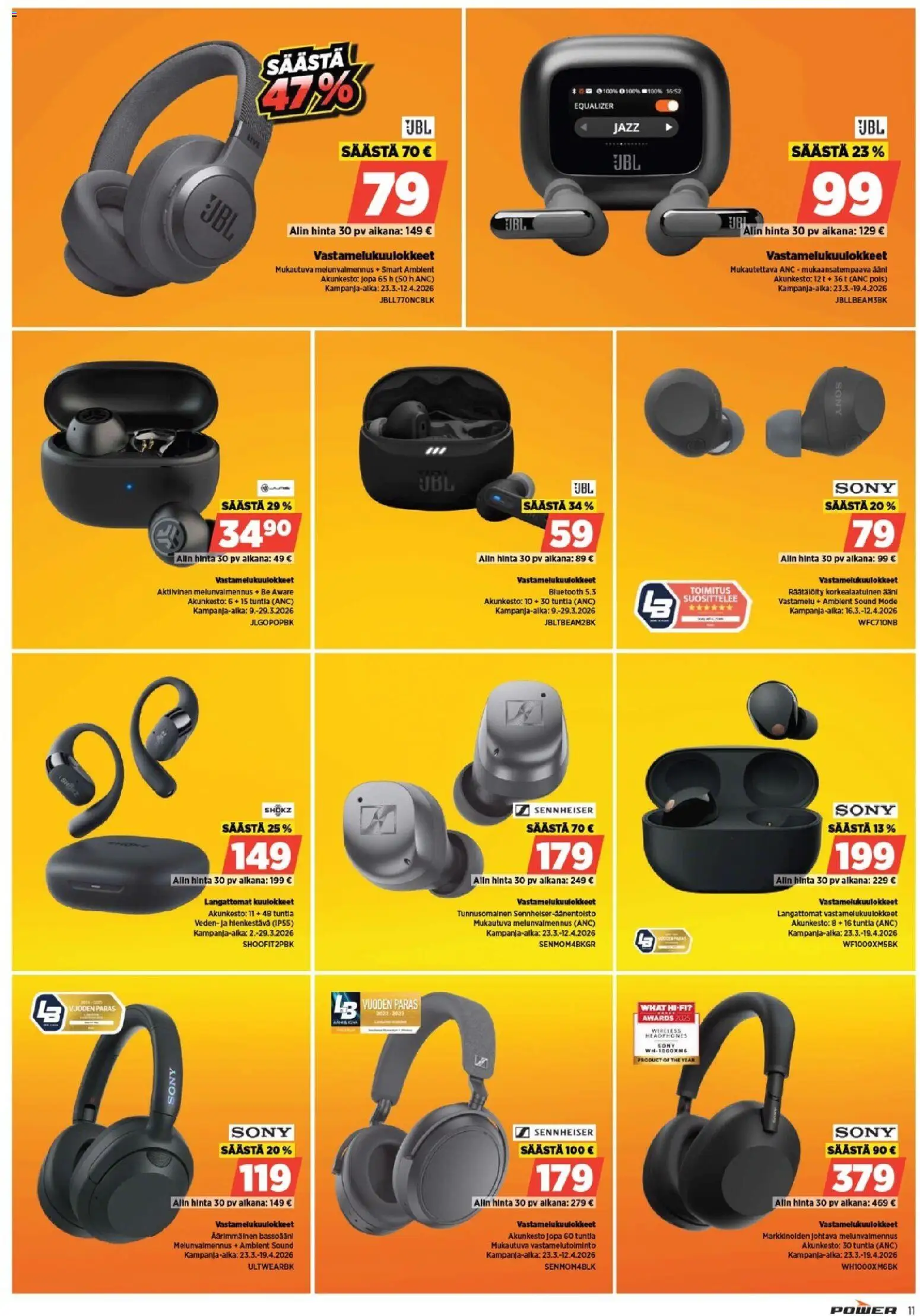 Power tarjoukset – voimassa 23.03.2026 alkaen | Sivu: 11 | Tuotteet: Vastamelukuulokkeet, Langattomat kuulokkeet, Kuulokkeet