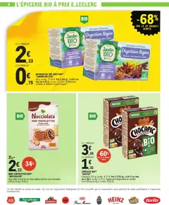 E.Leclerc - Prévisualisation de INFUSION OU THÉ VERT BIO (2) "JARDIN BIO ÉTIC", 30 g. Le kg: 77,67 €. Par 2 (60 g) : 3,08 € au lieu de 4,66 €. Le kg: 51,33 €. Différentes variétés et différents grammages(1) valide à partir de 07.04.2026 | Page: 4 | Produits: Fenouil, Noisettes, Infusion, Thé