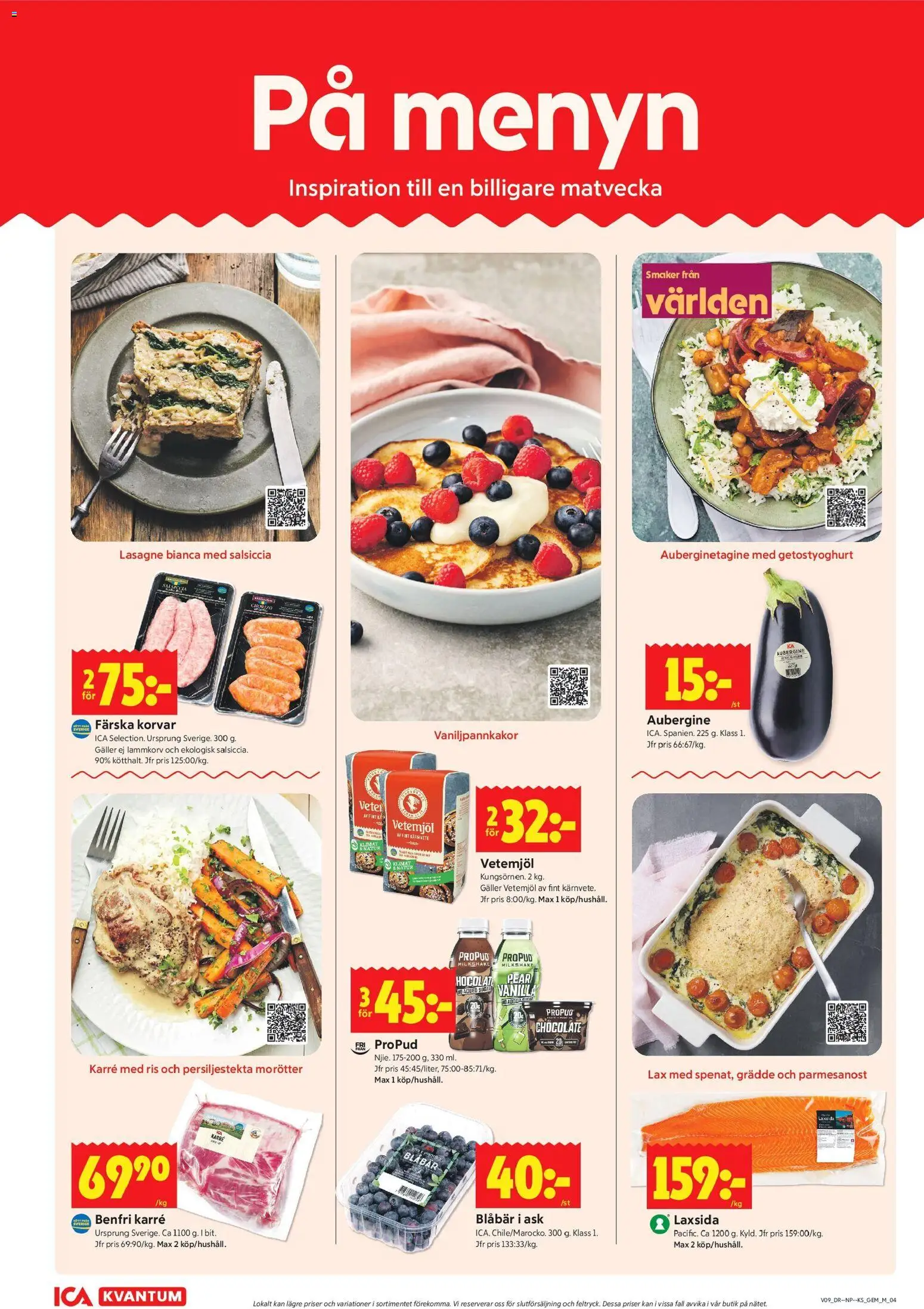 ICA Kvantum reklamblad aktuell från 23.02.2026 | Sida: 4 | Produkter: Lax, Ris, Blåbär, Aubergine