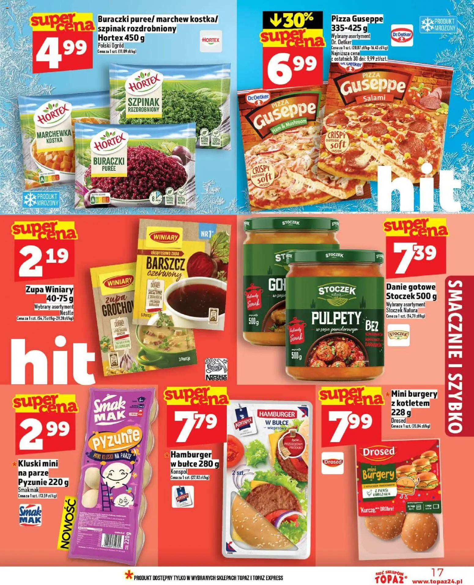 Topaz Gazetka - Ceny małe na stałe od 13.11.2025 | Strona: 17 | Produkty: Szpinak, Zupa, Salami, Pizza