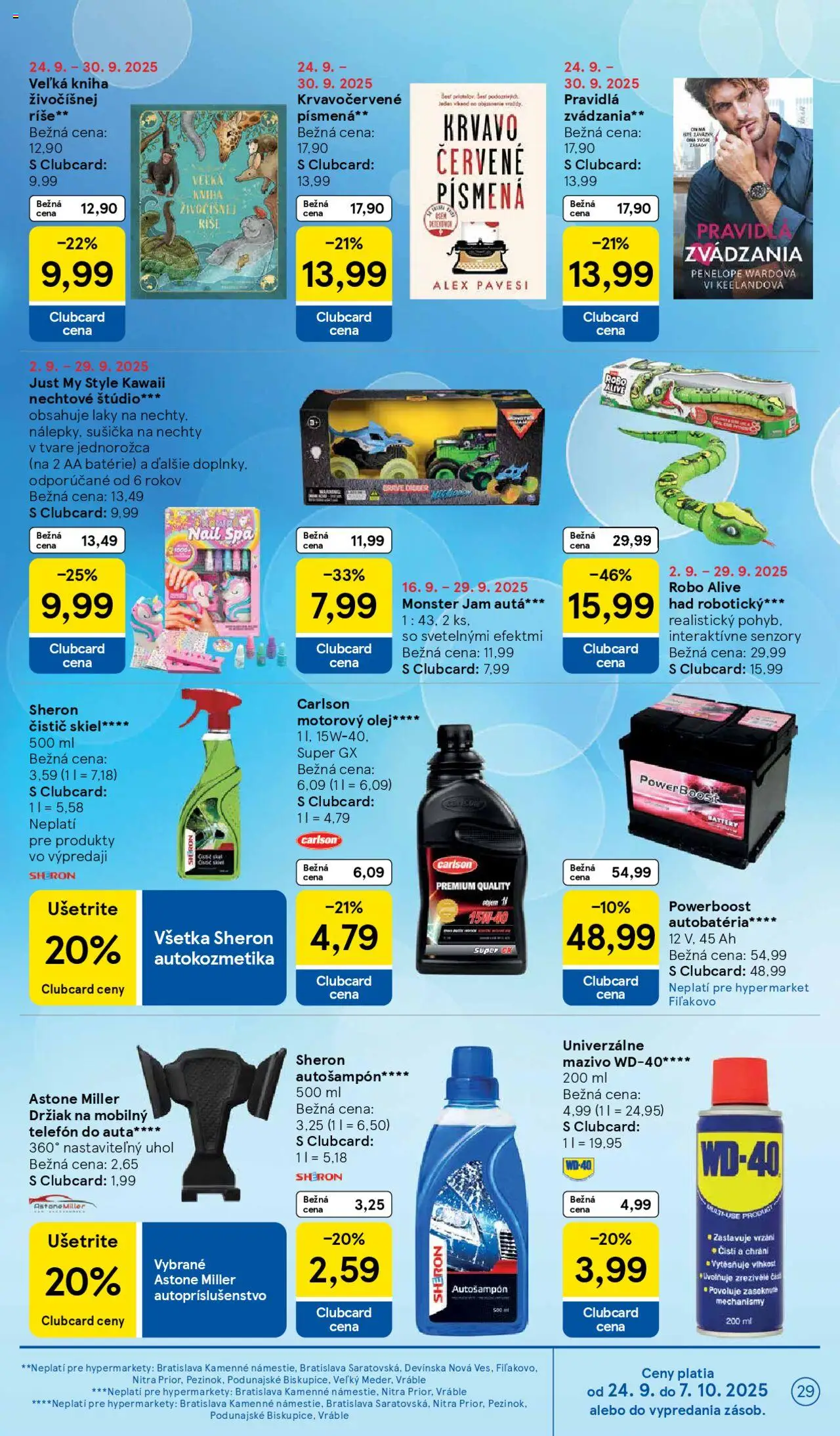 Nové Tesco akcie – leták je platný od 24.09.2025 | Strana: 29 | Produkty: Sušička, Telefón, Autobatéria