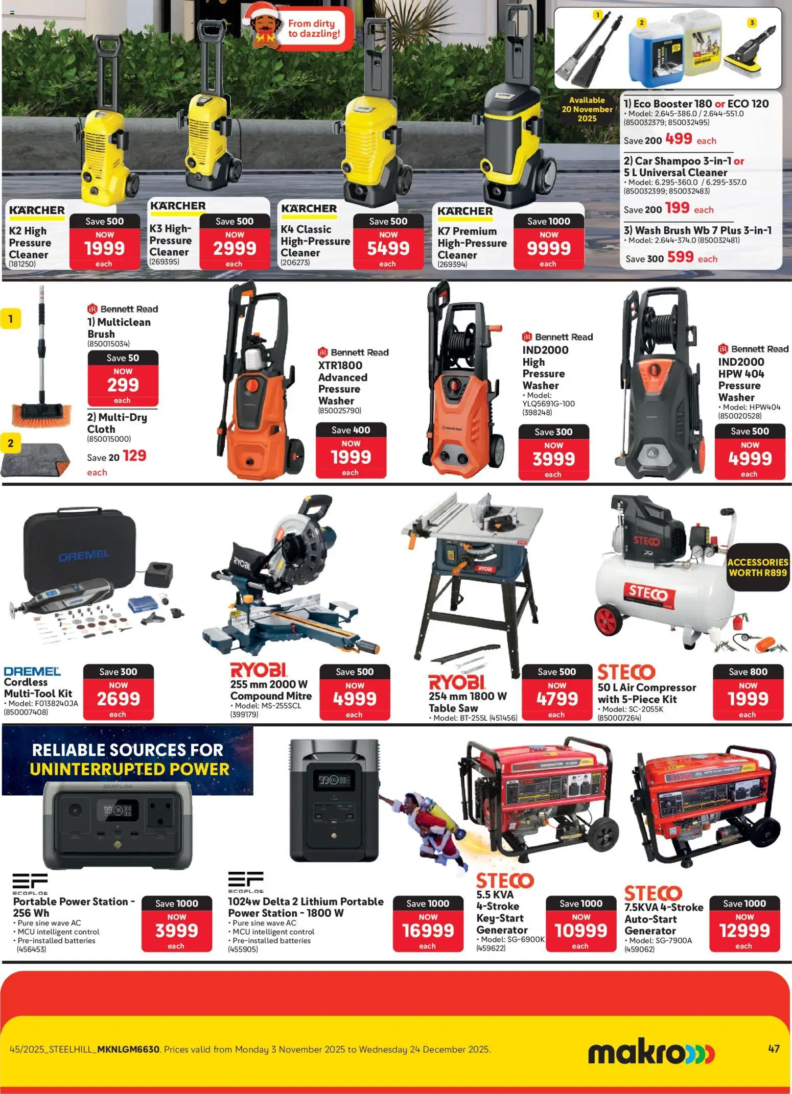 New Makro catalogue – valid from 03.11.2025 | Page: 47 | Products: Generator, Compressor, Brush, Shampoo