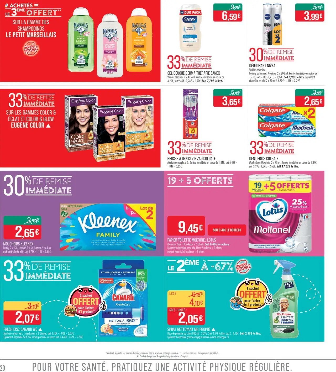  | Page: 20 | Produits: Gel douche, Déodorant, Brosse à dents, Douche