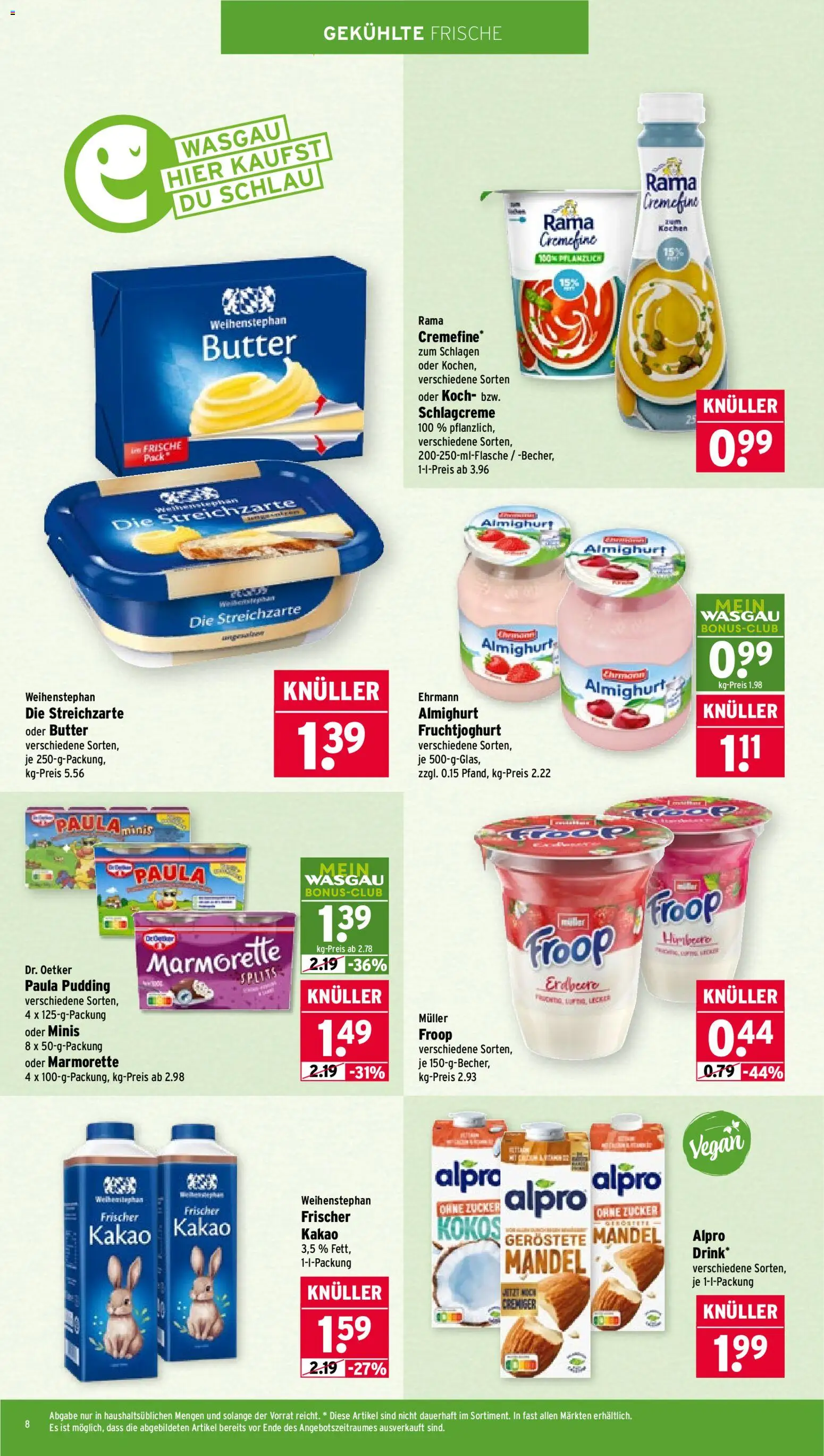 Wasgau Prospekt 	 – gültig ab 02.03.2026 | Seite: 8 | Produkte: Froop, Rama, Pudding, Alpro