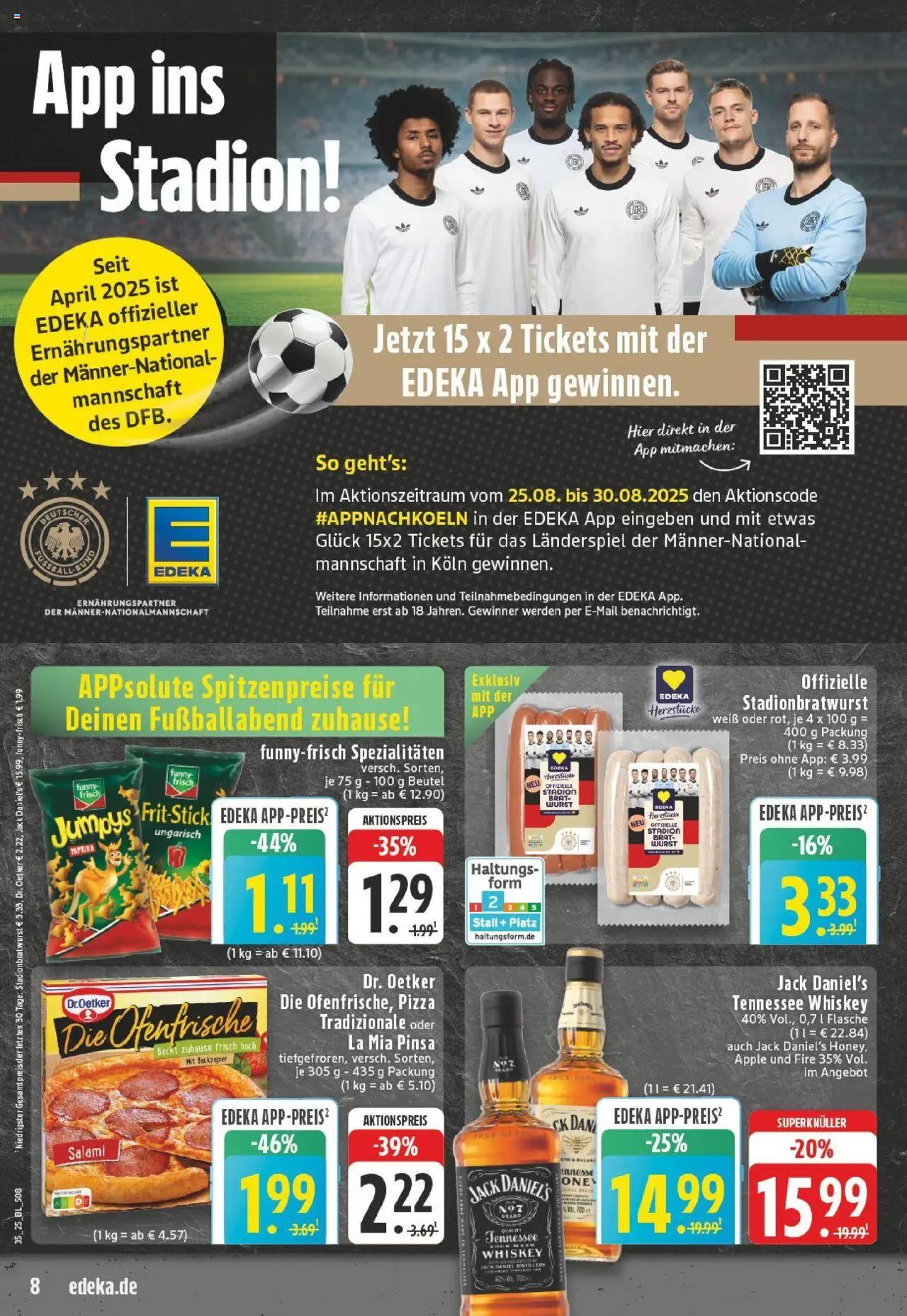 Edeka prospekt Ruppichteroth	 - gültig ab dem 24.08.2025 | Seite: 8 | Produkte: Jack Daniel's, Salami, Pizza, Whiskey