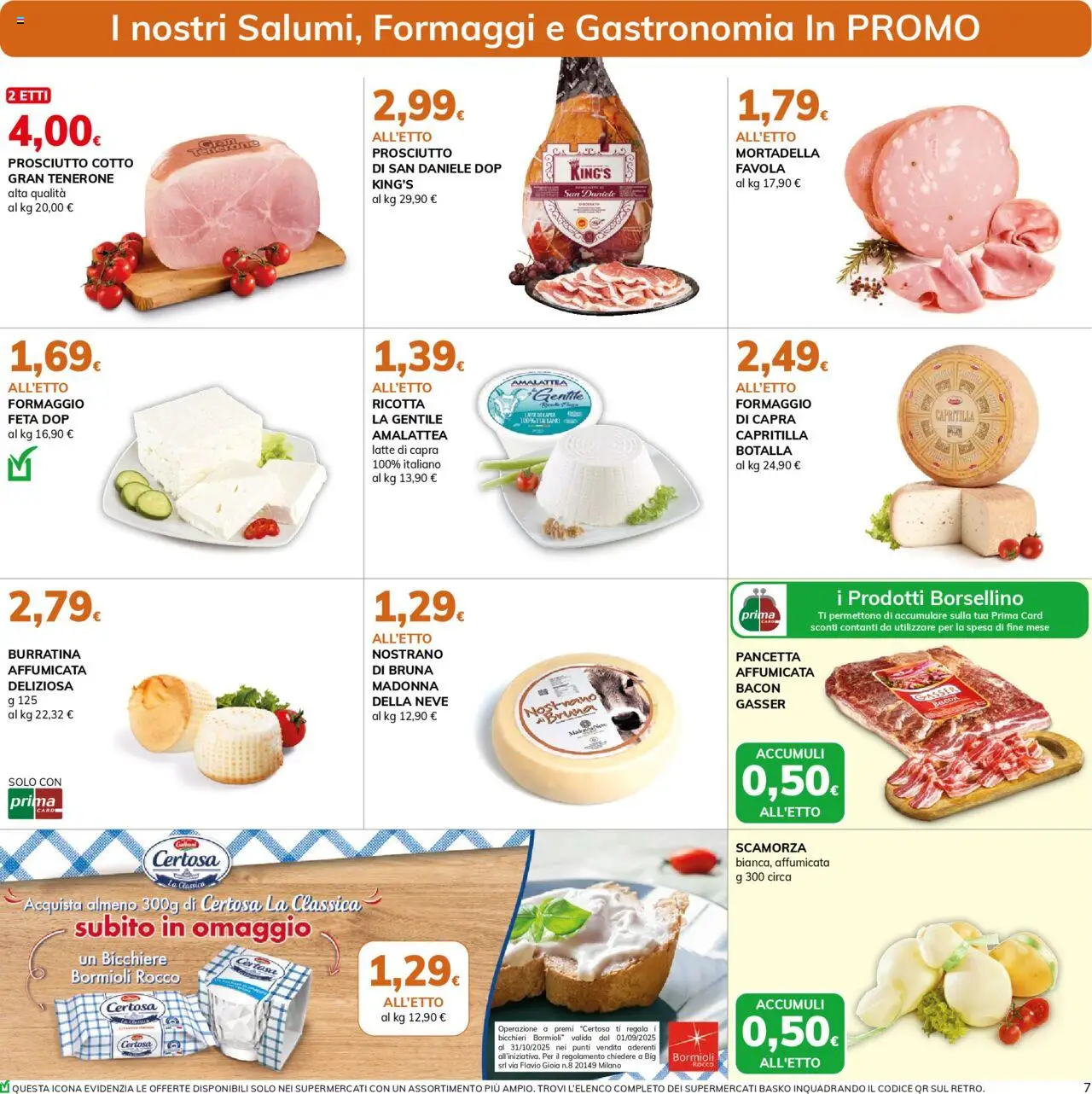 Volantino Basko del 30.09.2025 | Pagina: 7 | Prodotti: Formaggio, Mortadella, Ricotta, Feta