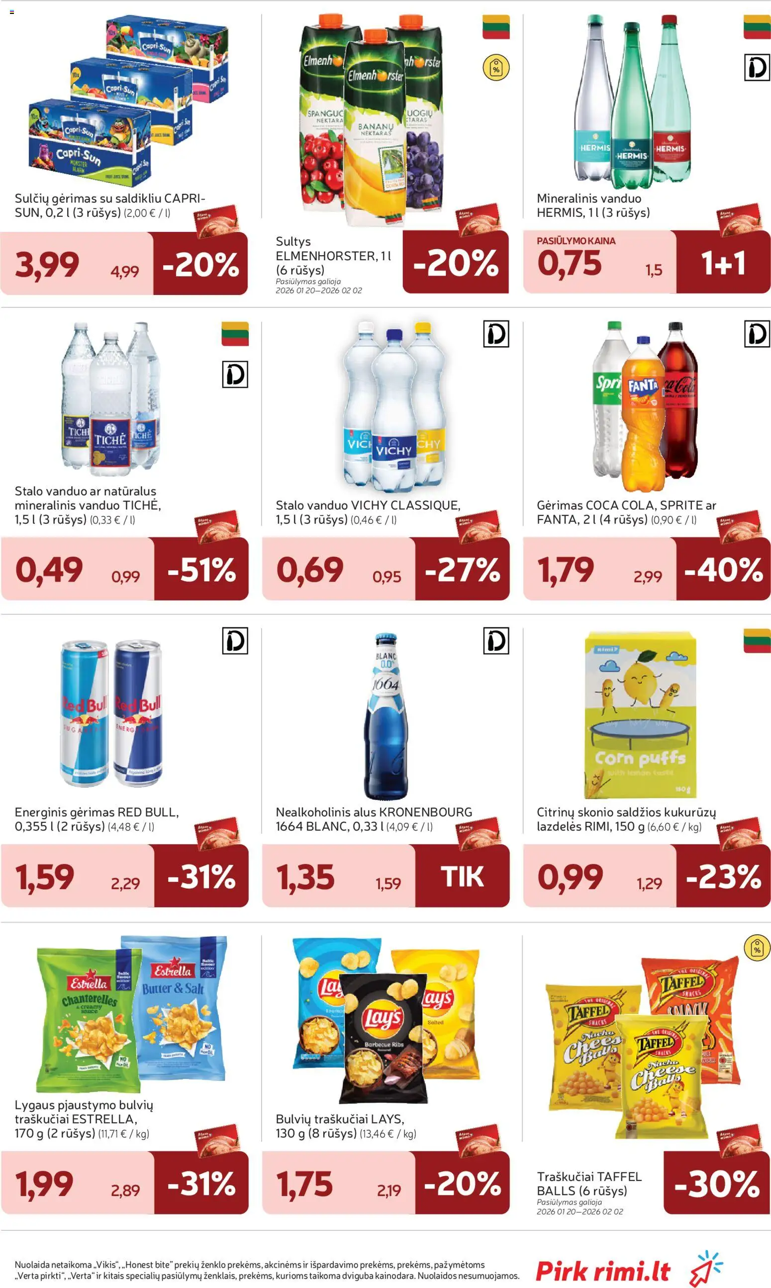 Rimi akcijos nuo 27.01.2026 | Puslapis: 23 | Prekių: Energinis gėrimas, Sultys, Traškučiai, Mineralinis vanduo