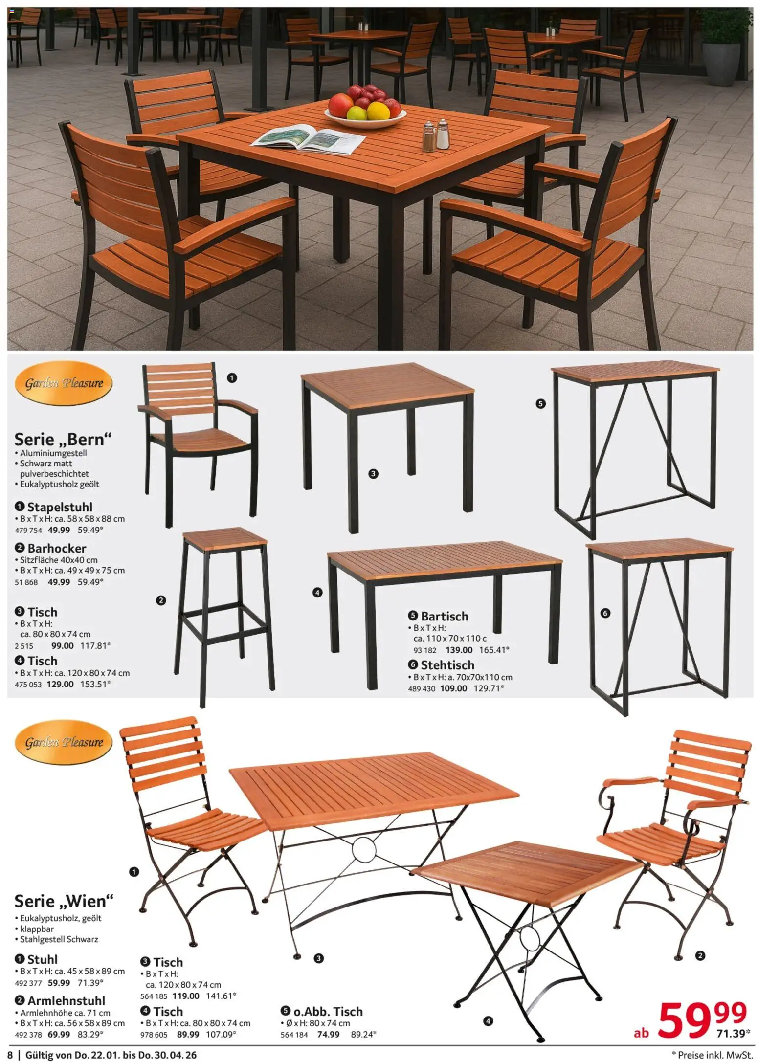 Selgros Außengastronomie – gültig ab 22.01.2026 | Seite: 8 | Produkte: Bartisch, Barhocker, Tisch, Stuhl