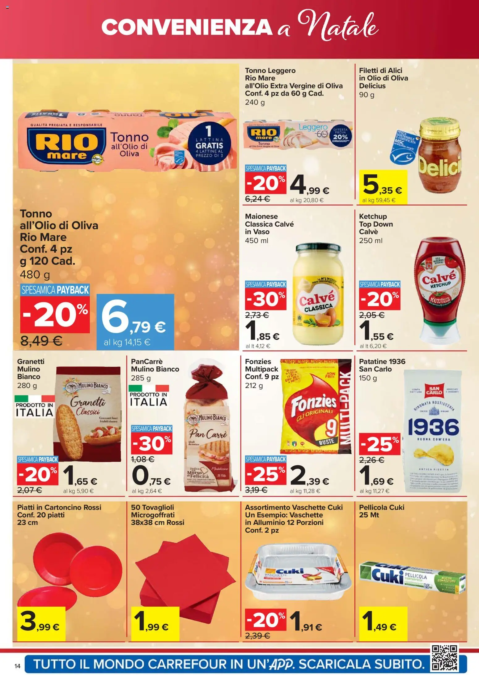 Volantino Carrefour del 18.12.2025 | Pagina: 14 | Prodotti: Patatine, Maionese, Olio, Vaso