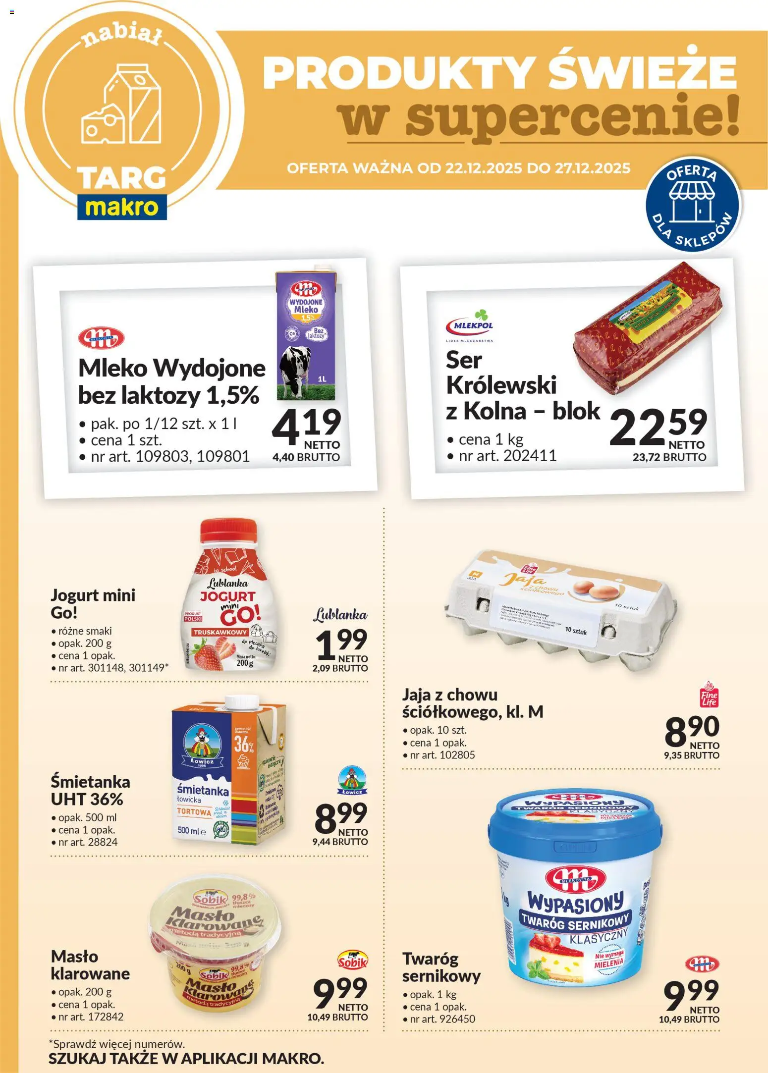 Makro Gazetka - Oferta świeża w super cenach od 22.12.2025 | Strona: 1 | Produkty: Bez laktozy, Mleko, Twaróg, Torebki