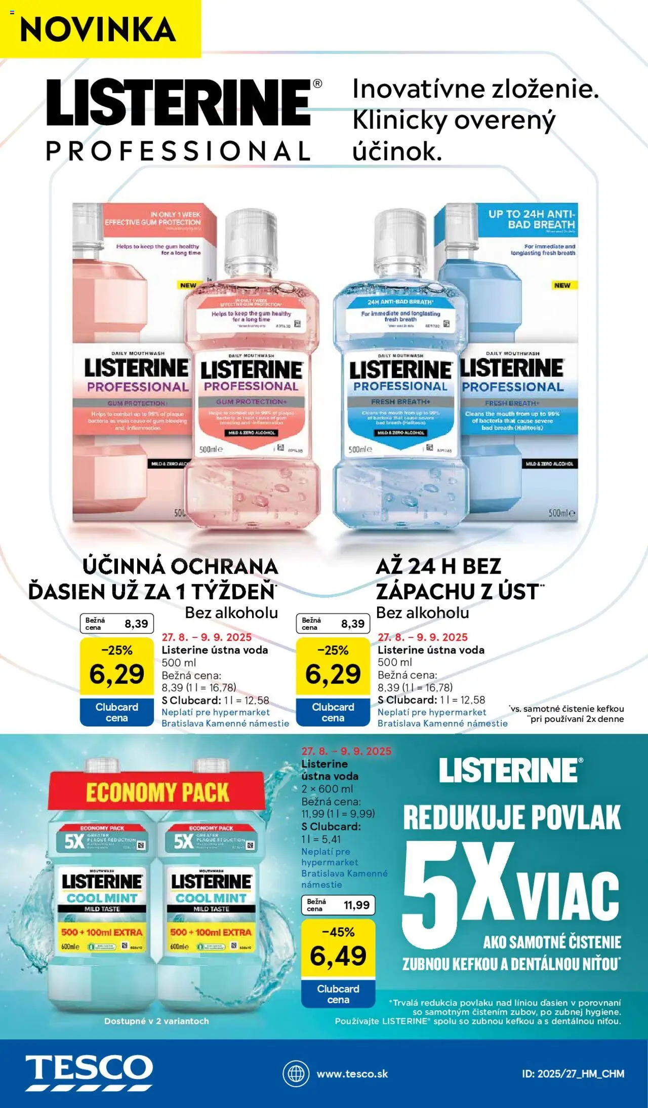Tesco Hypermarket - leták │ platný od 27.08.2025 | Strana: 37 | Produkty: Listerine, Ústna voda, Voda