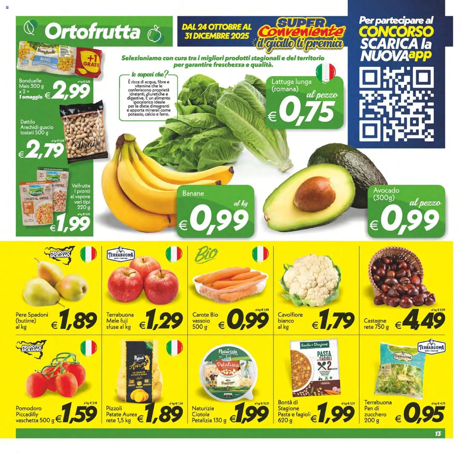 Volantino SuperConveniente del 04.11.2025 | Pagina: 13 | Prodotti: Banane, Fagioli, Mais, Ciotola