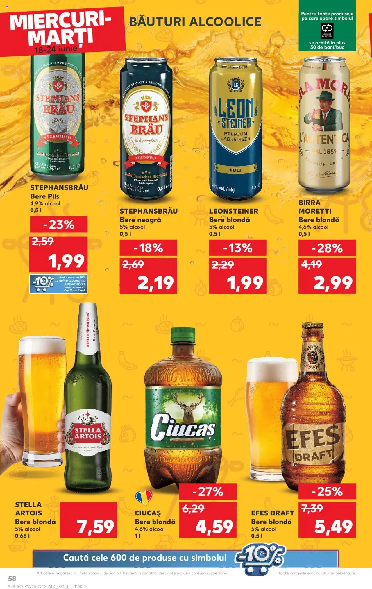 Kaufland RO akciós ujság - amely érvényes a következő dátumtól: 18.06.2025 | Oldal: 58 | Termékek: Stella artois