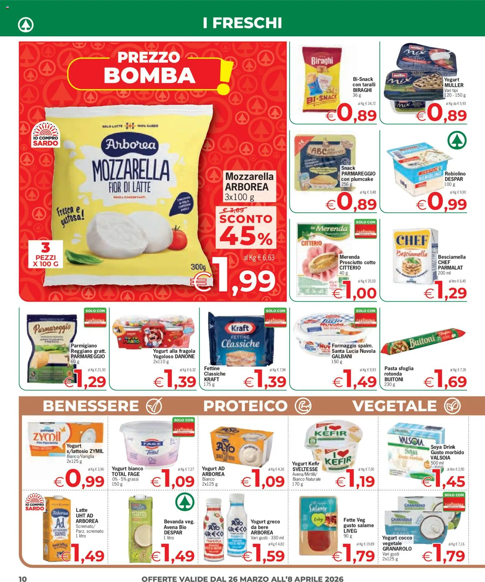 Volantino Eurospar del 26.03.2026 | Pagina: 10 | Prodotti: Salame, Mozzarella, Taralli, Parmigiano