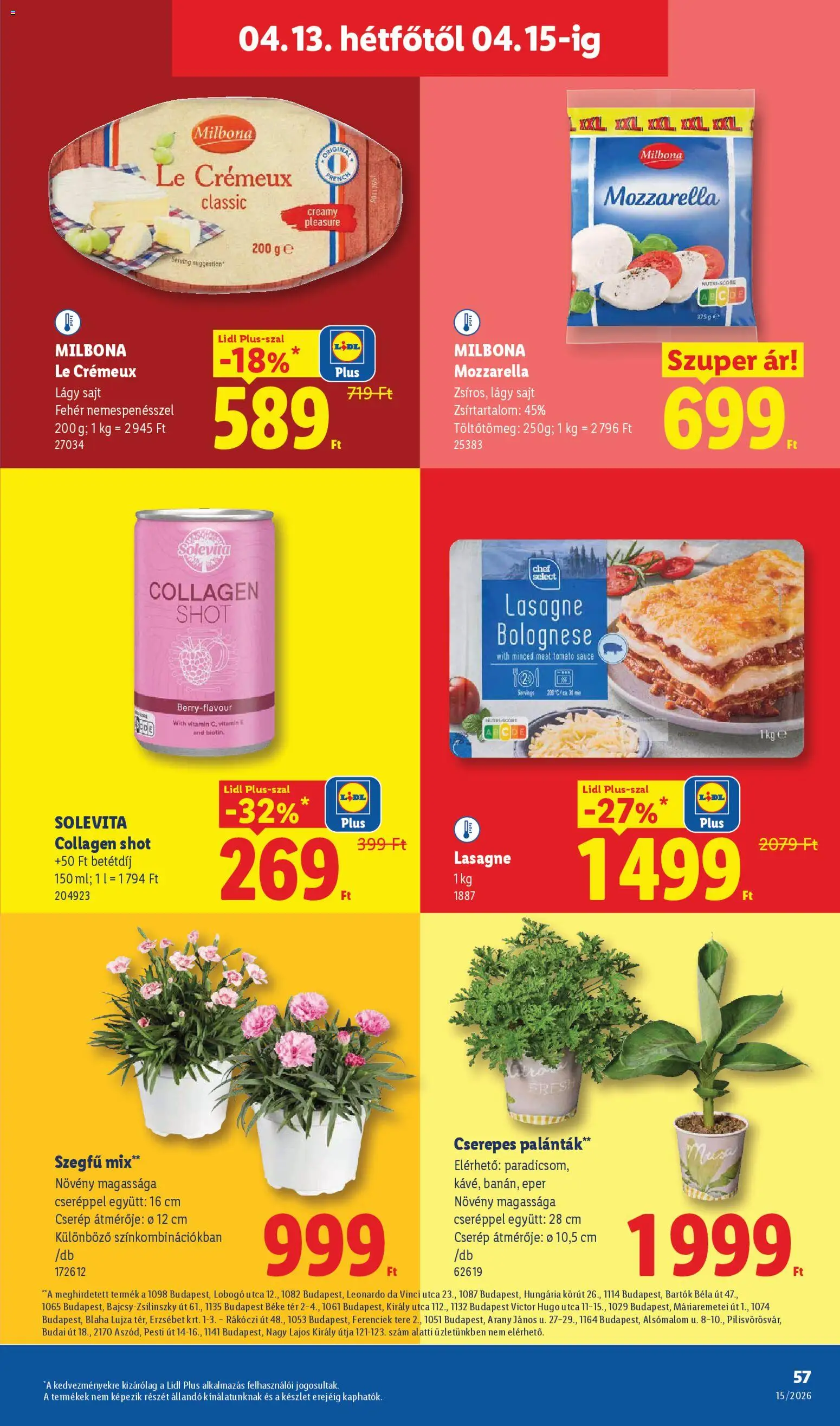 Lidl akciós ujság - amely érvényes a következő dátumtól: 09.04.2026 | Oldal: 57 | Termékek: Mozzarella, Sajt, Lasagne, Eper