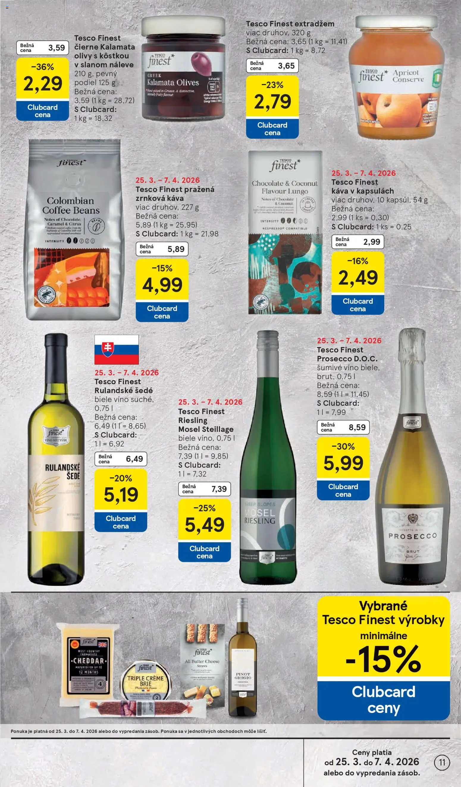 Nové Tesco akcie – leták je platný od 31.03.2026 | Strana: 11 | Produkty: Káva, Víno, Prosecco, Šumivé víno