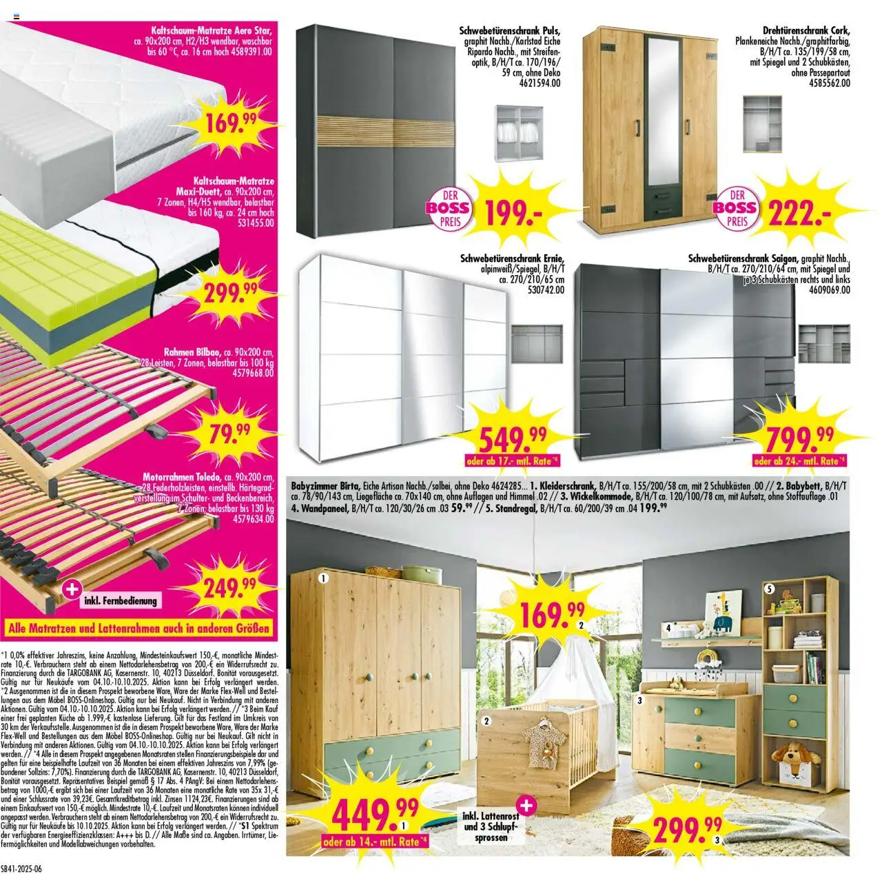 SB Möbel Boss Prospekt Neubrandenburg – gültig ab 04.10.2025 | Seite: 6 | Produkte: Lattenrost, Schwebetürenschrank, Drehtürenschrank, Spiegel