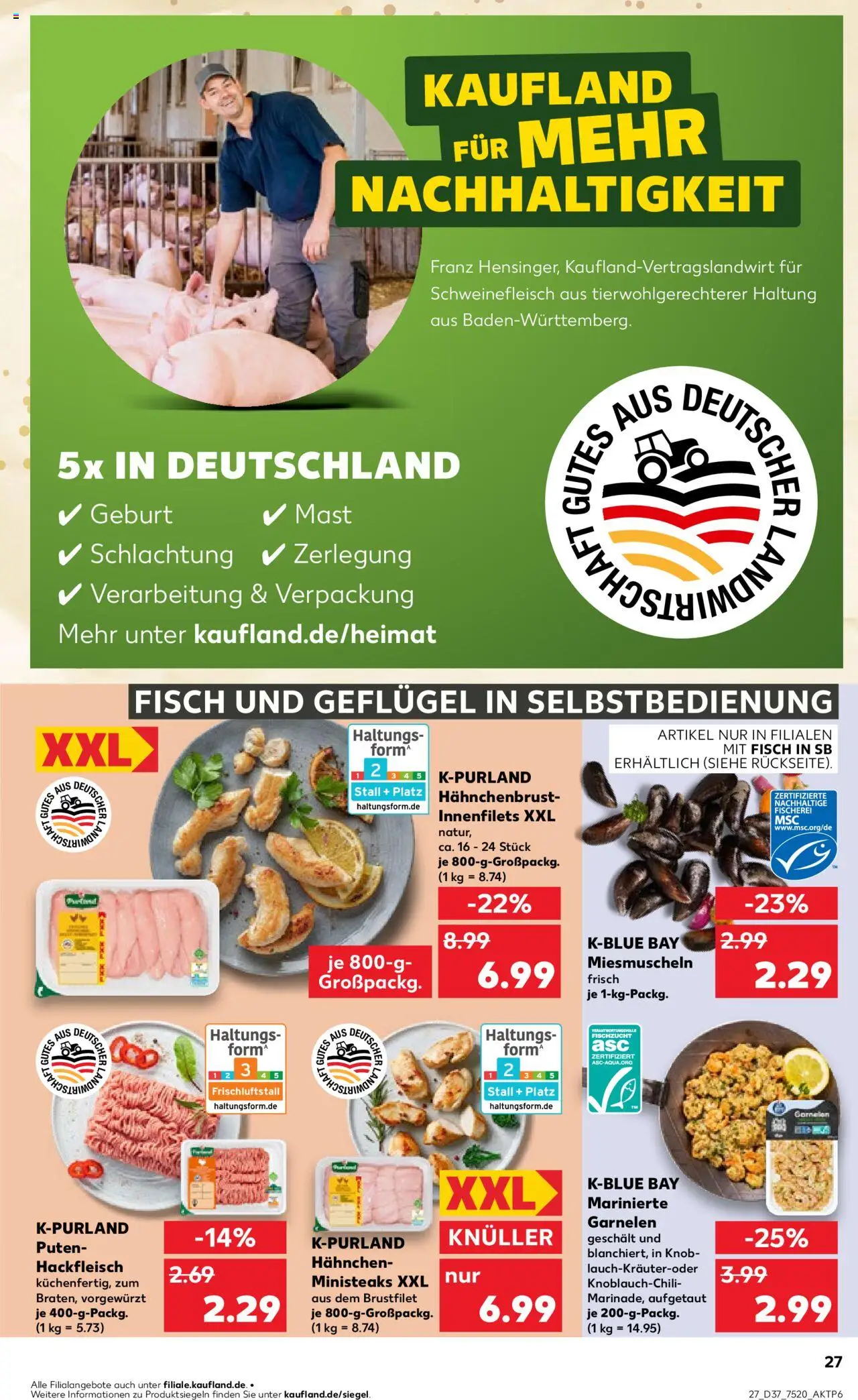 Kaufland prospekt Bremen	 – gültig ab 14.09.2025 | Seite: 27 | Produkte: Hahnchen, Fisch, Hackfleisch, Hahnchenbrust
