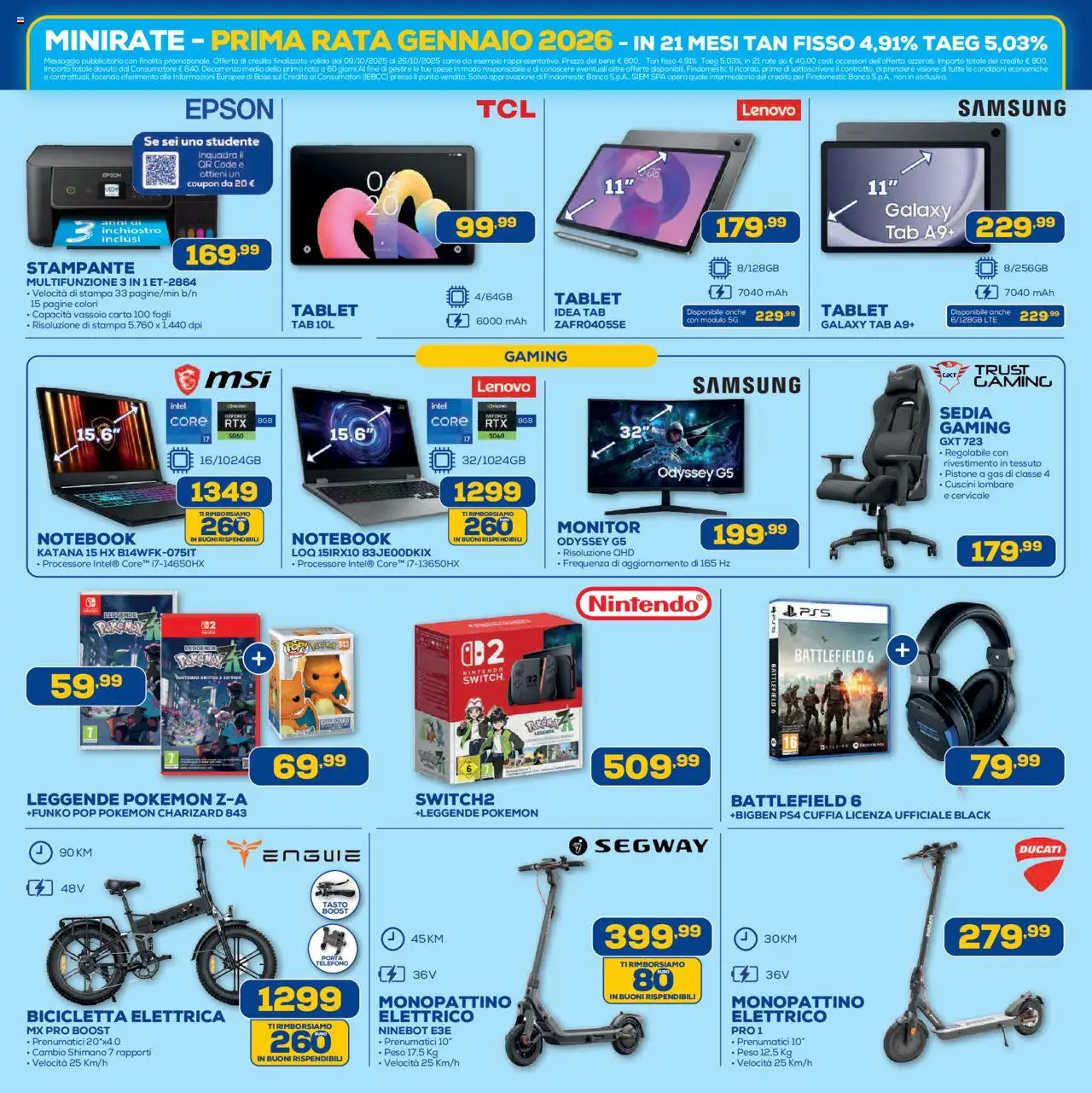 Volantino Euronics del 09.10.2025 | Pagina: 7 | Prodotti: Bicicletta, Monitor, Vassoio, Monopattino elettrico