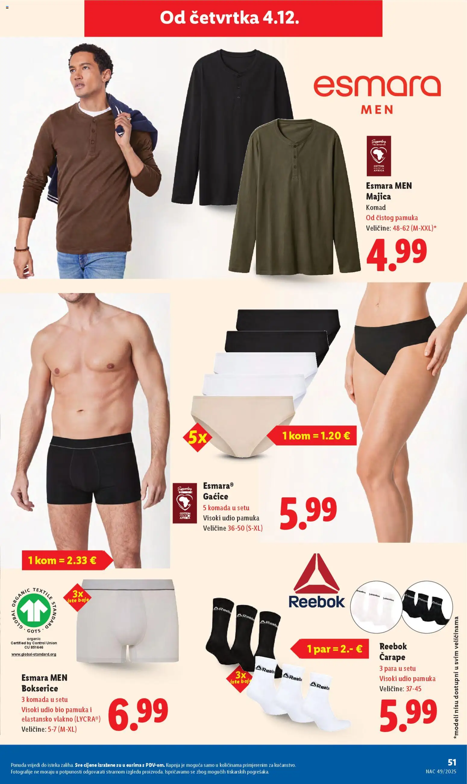 Lidl katalog | vrijedi od 01.12.2025 | Stranica: 51 | Proizvodi: Majica, Gaćice, Čarape, Bokserice