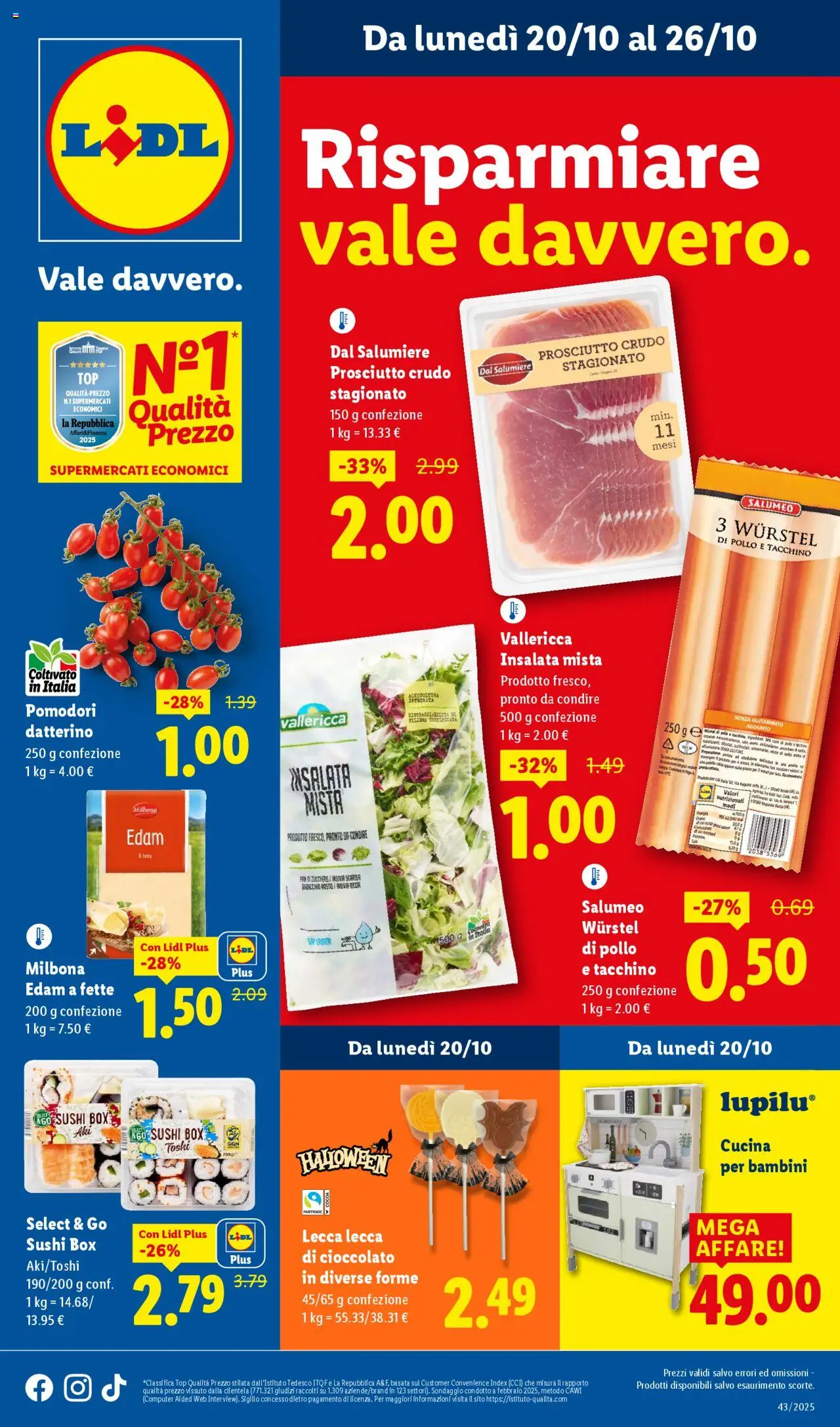 Volantino Lidl del 20.10.2025 | Pagina: 1 | Prodotti: Cioccolato, Insalata, Pomodori, Sushi