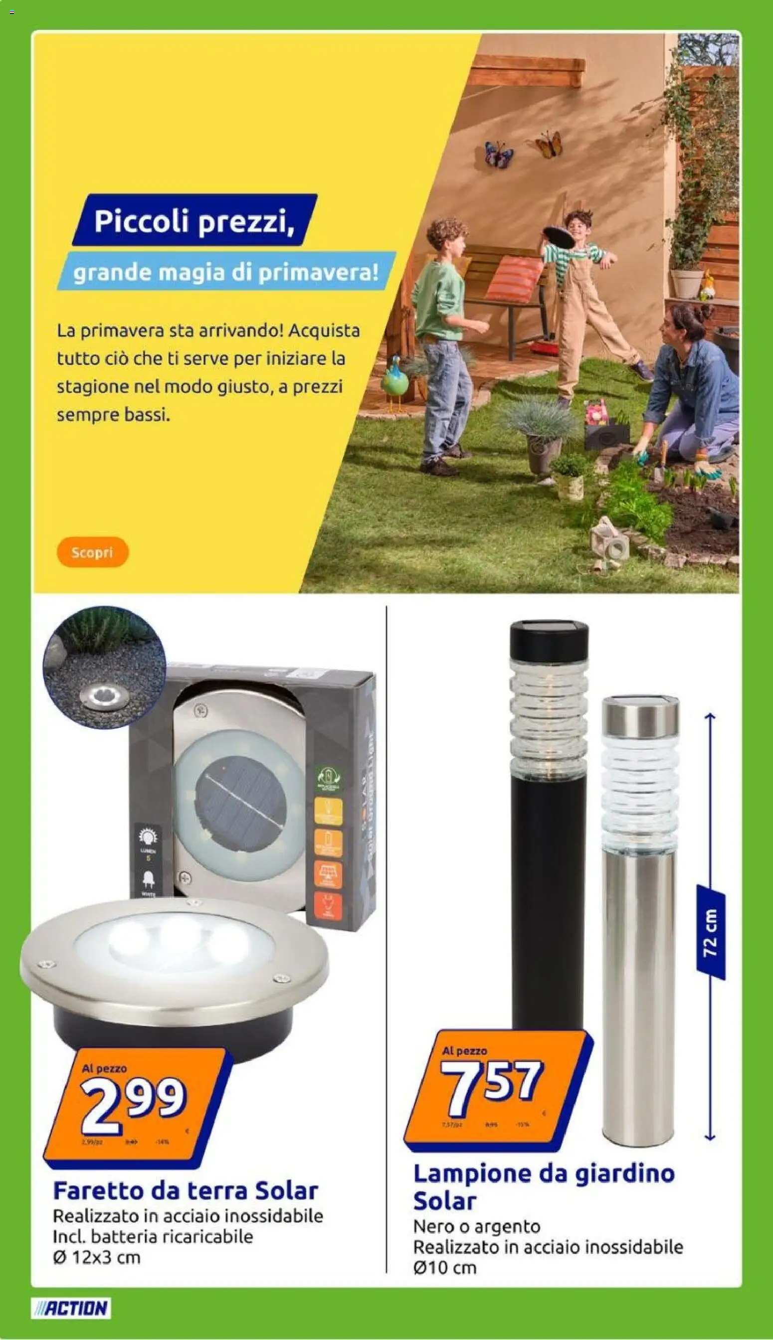 Volantino Action del 18.03.2026 | Pagina: 14 | Prodotti: Faretto, Lampione, Batteria, Terra