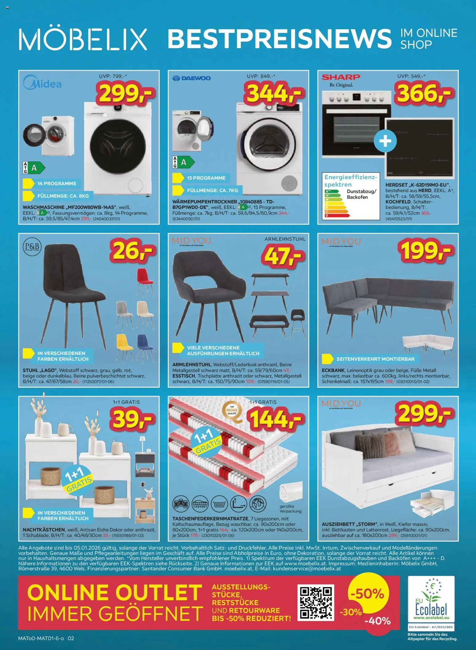 Möbelix Bestpreisnews gültig ab 22.12.2025 | Seite: 2 | Produkte: Waschmaschine, Stuhl