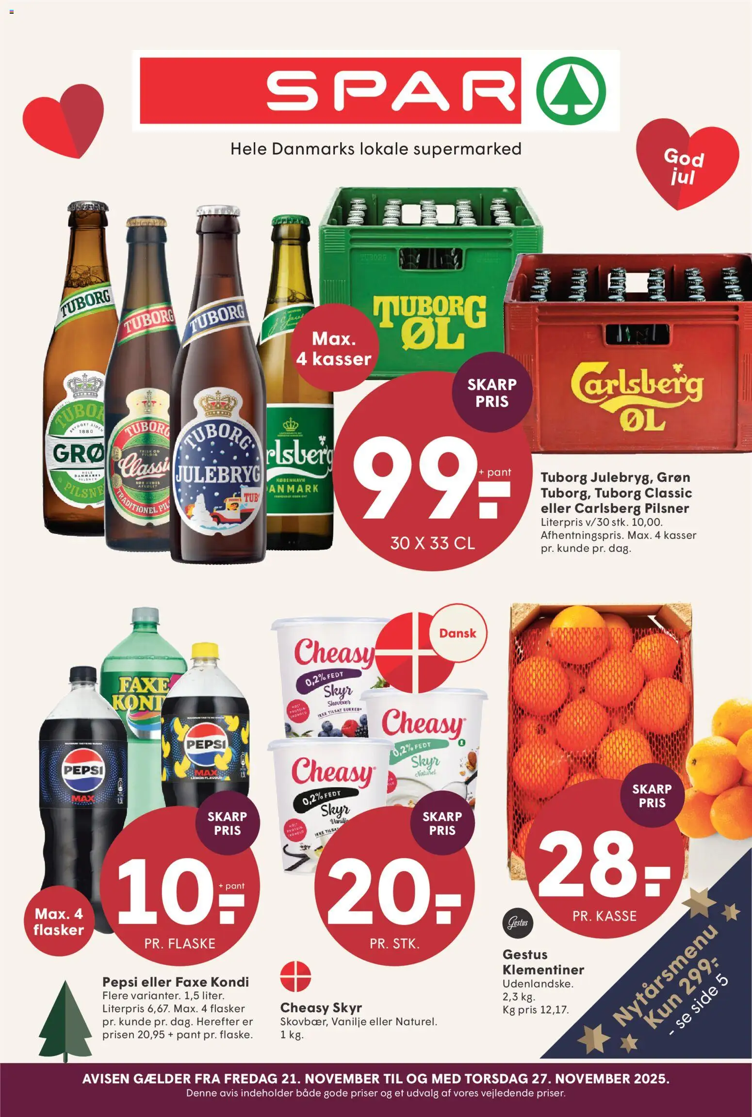 Spar tilbudsavis – gyldig fra 21.11.2025 | Side: 1 | Produkter: Skyr, Faxe Kondi, Vanilje, Pepsi