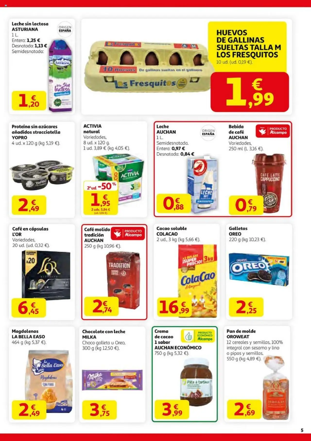 Alcampo - SM Madrid  │ válido desde el 14.08.2025 | Página: 5 | Productos: Leche sin lactosa, Café, Pan de molde, Magdalenas