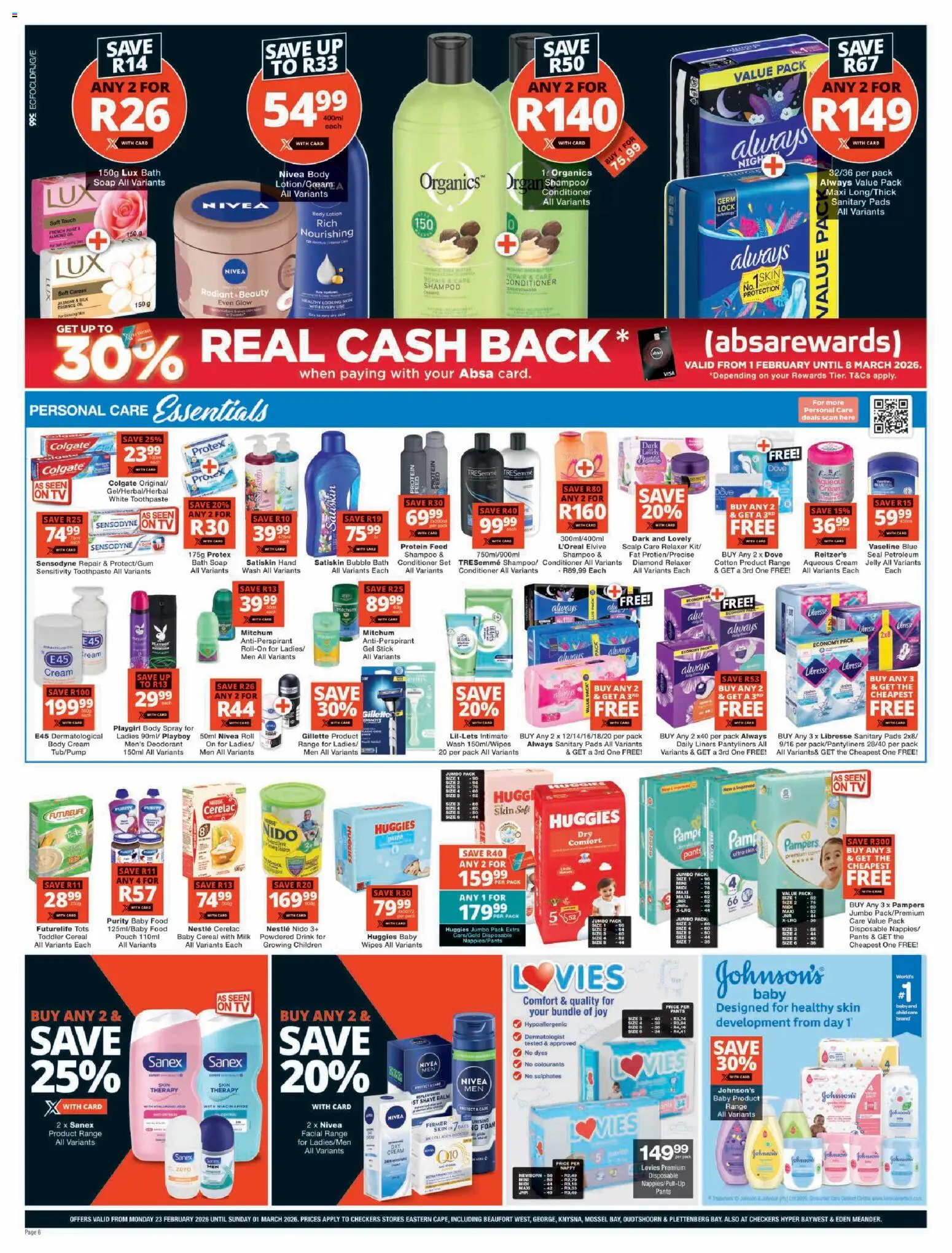 New Checkers catalogue – valid from 23.02.2026 | Page: 6 | Products: Pads, Shampoo, Conditioner, Relaxer