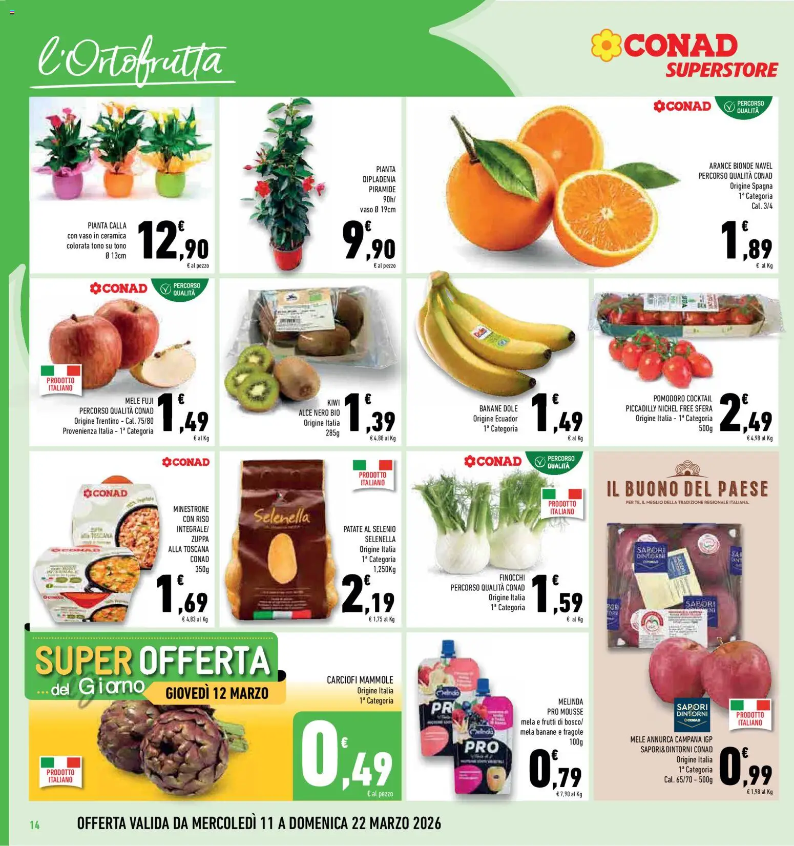 Volantino Conad del 11.03.2026 | Pagina: 14 | Prodotti: Banane, Riso, Kiwi, Finocchi