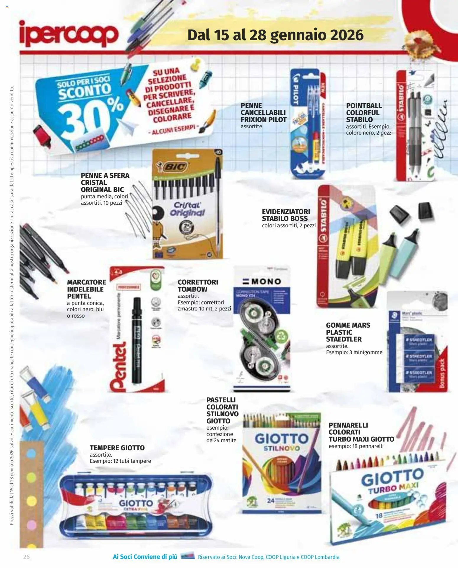 Volantino Ipercoop del 15.01.2026 | Pagina: 26 | Prodotti: Data, Pennarelli, Pastelli, Penne