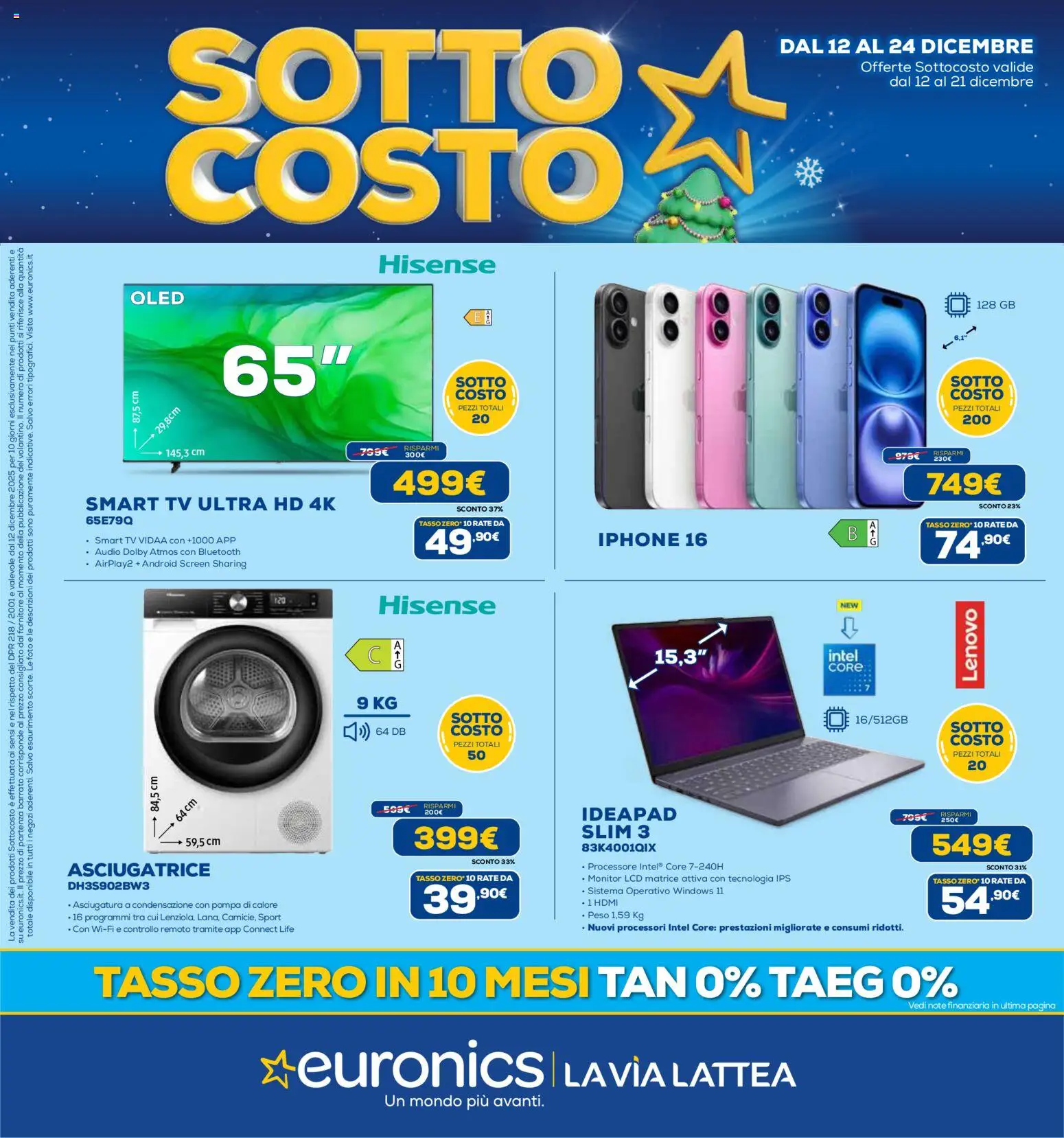 Volantino Euronics del 12.12.2025 | Pagina: 1 | Prodotti: Iphone, Asciugatrice, TV, Audio